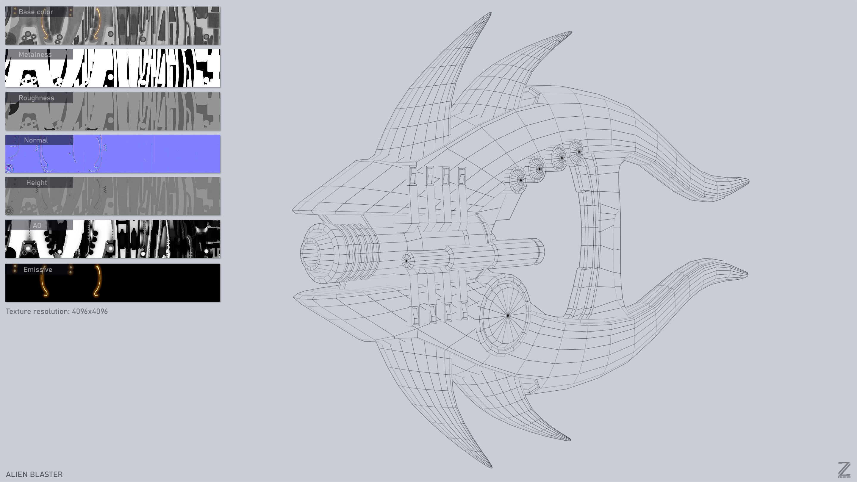 Alien blaster Low-poly 3D model_3