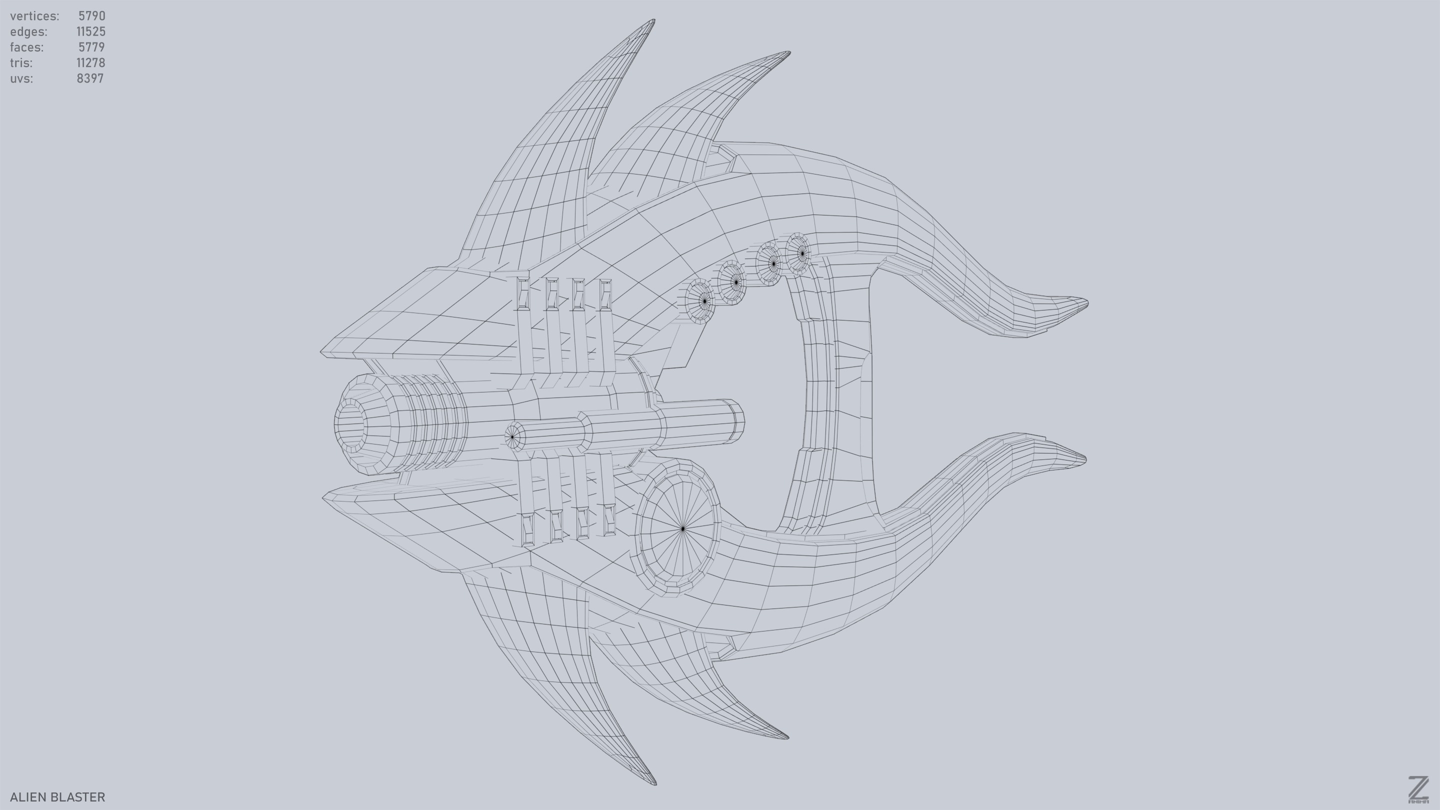 Alien blaster Low-poly 3D model_15