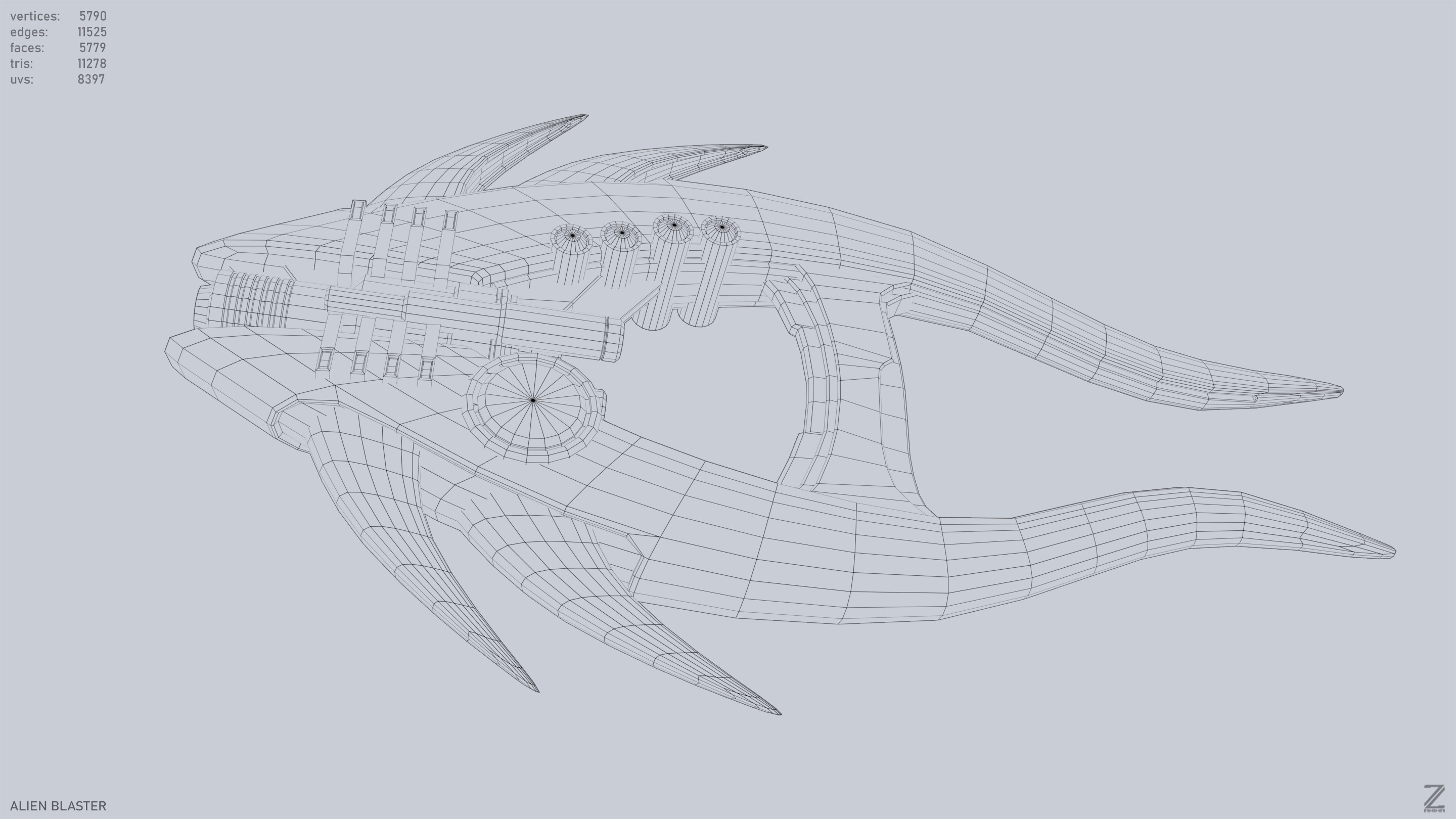 Alien blaster Low-poly 3D model_12