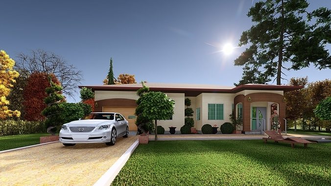 3 Bedroom House plan Model  Low-poly 3D model