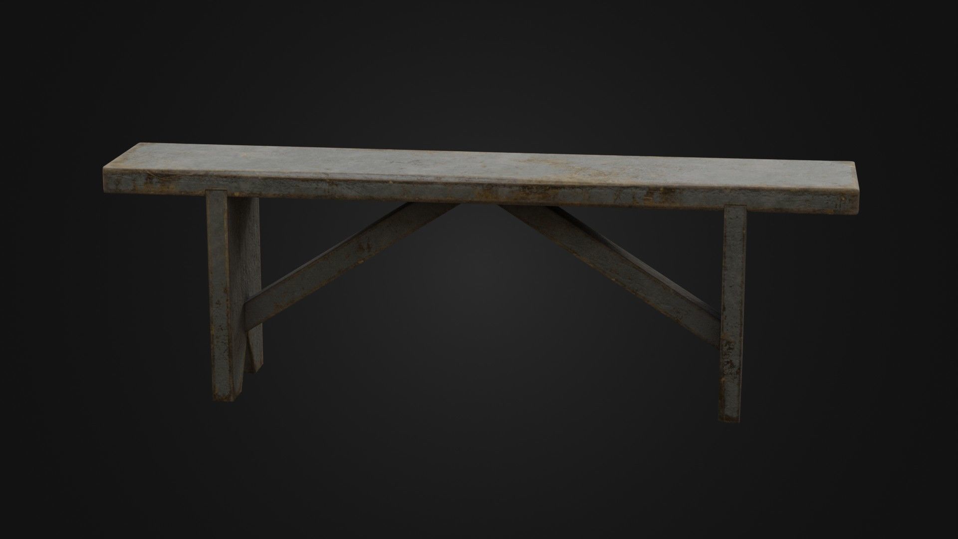 Old Dirty Worn Wooden Bench 10 Low-poly 3D model_2