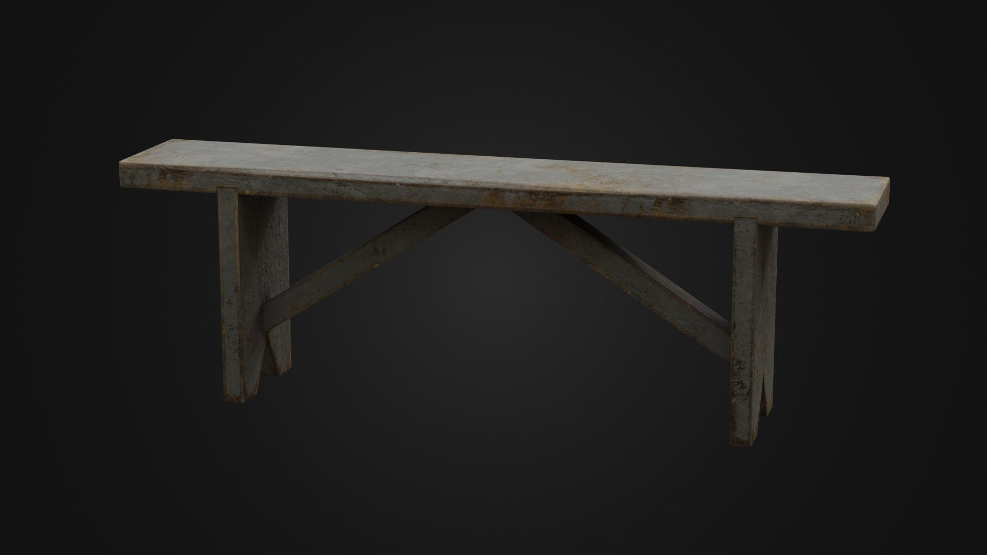 Old Dirty Worn Wooden Bench 10 Low-poly 3D model_1