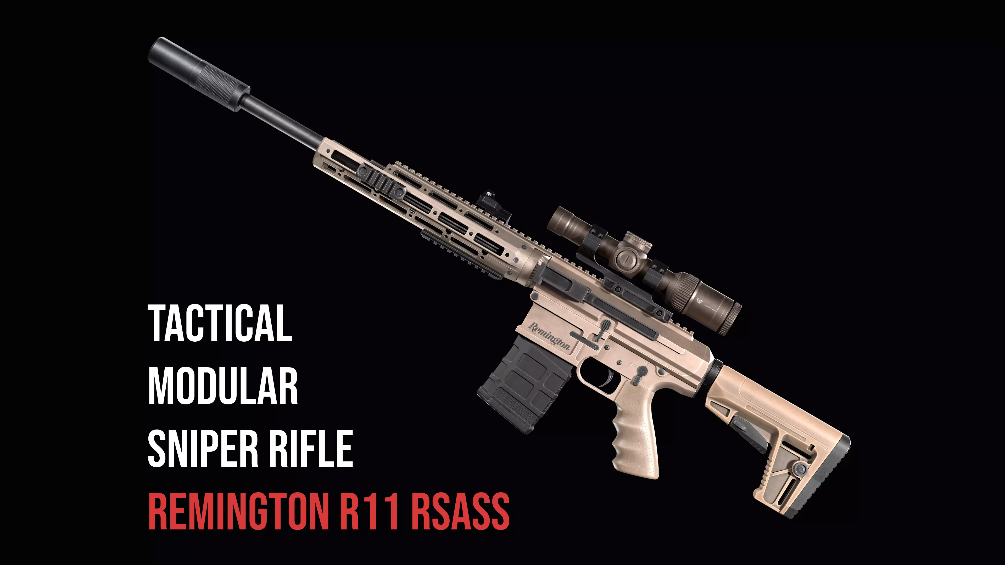 Tactical modular sniper rifle Remington R11 RSASS Low-poly 3D model_0