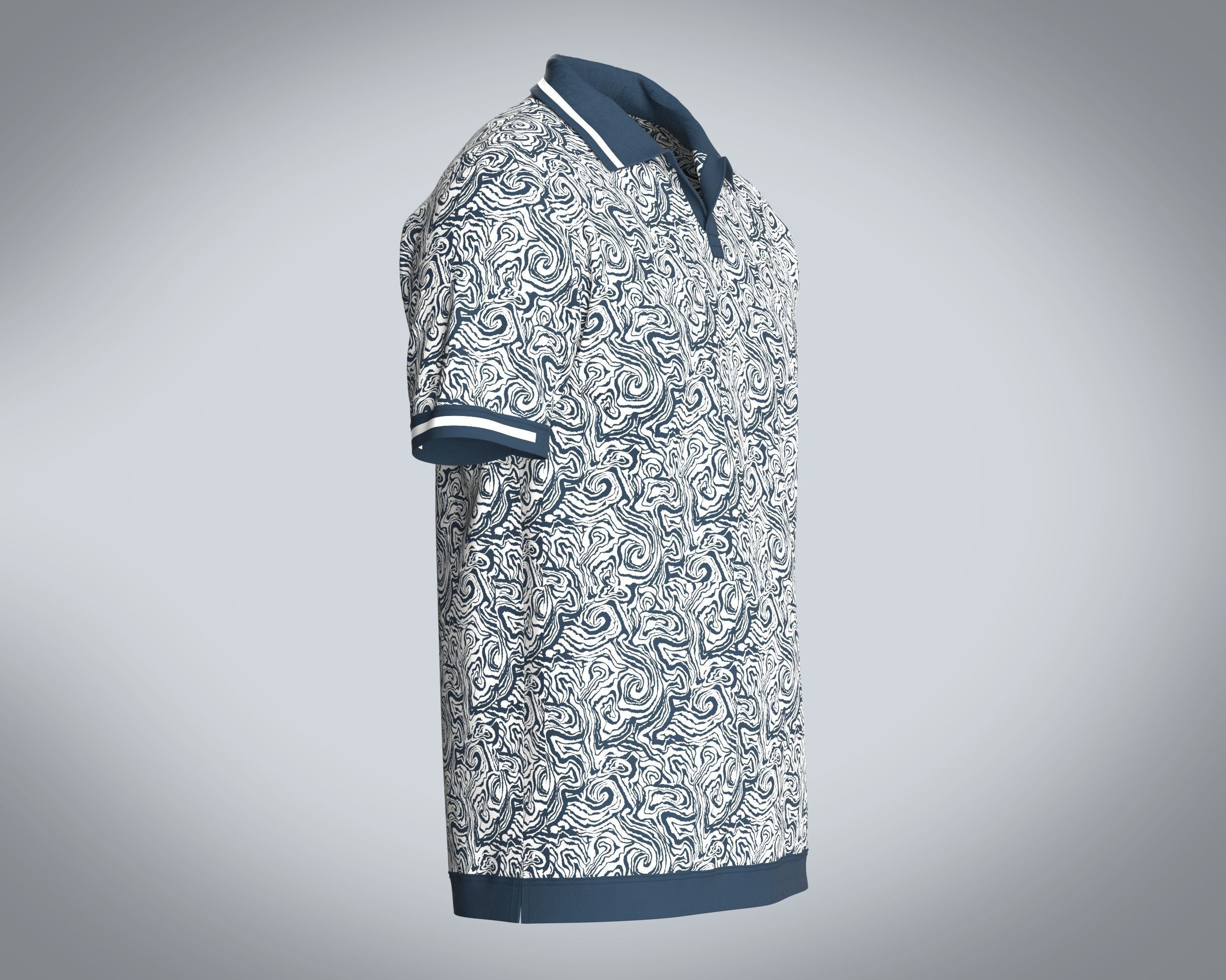 Mens Open Collar Printed Polo 3D model_1