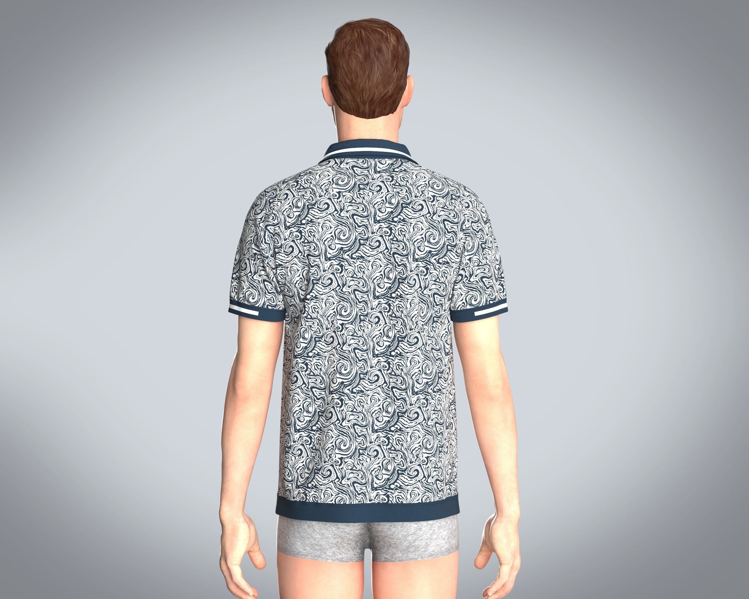 Mens Open Collar Printed Polo 3D model_9