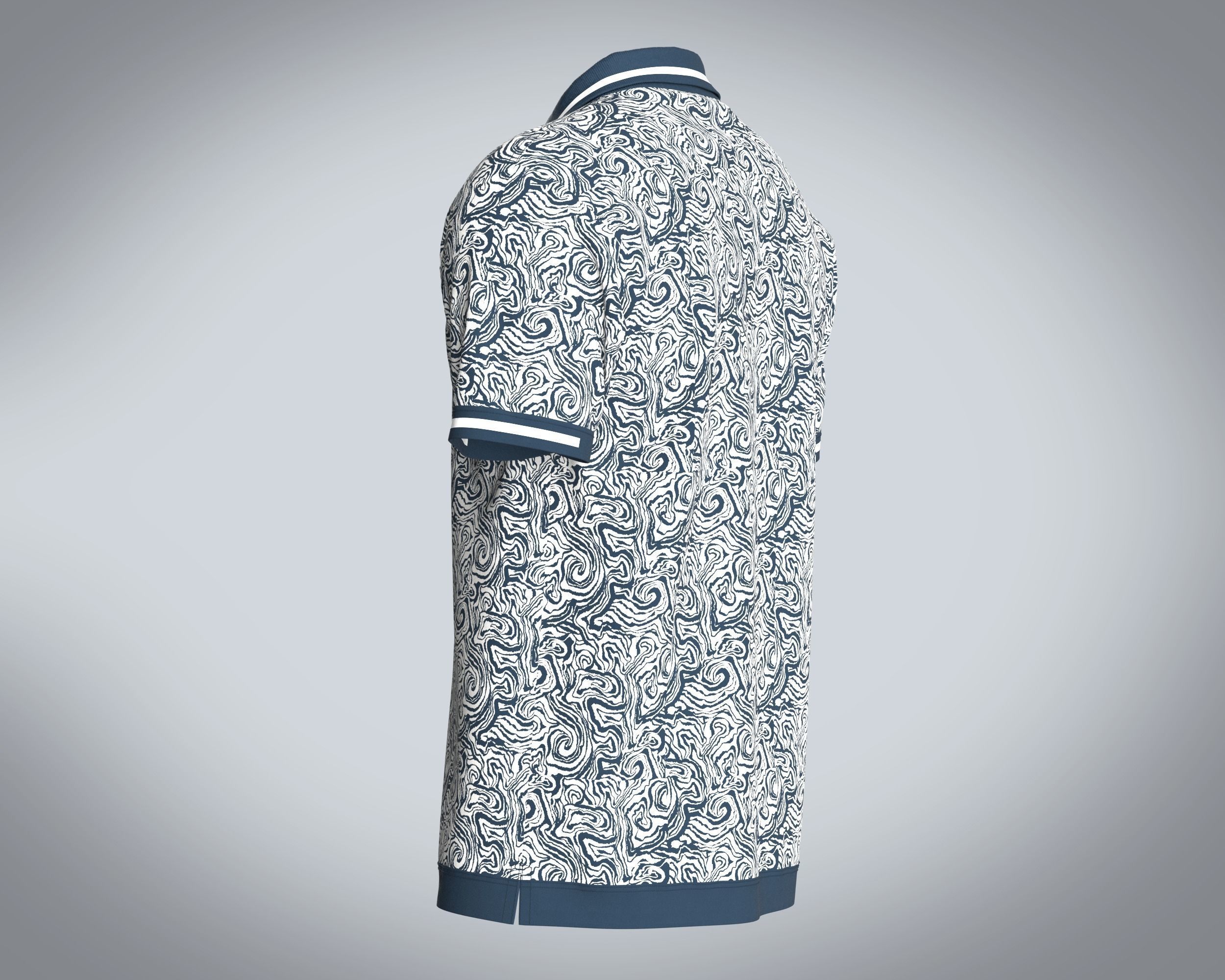 Mens Open Collar Printed Polo 3D model_5