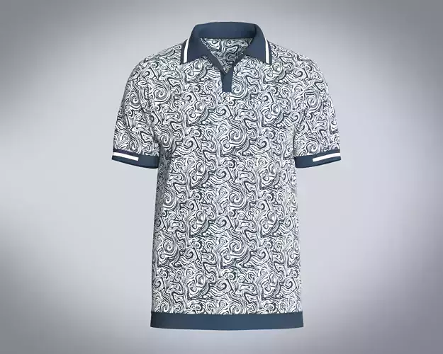 Mens Open Collar Printed Polo 3D model