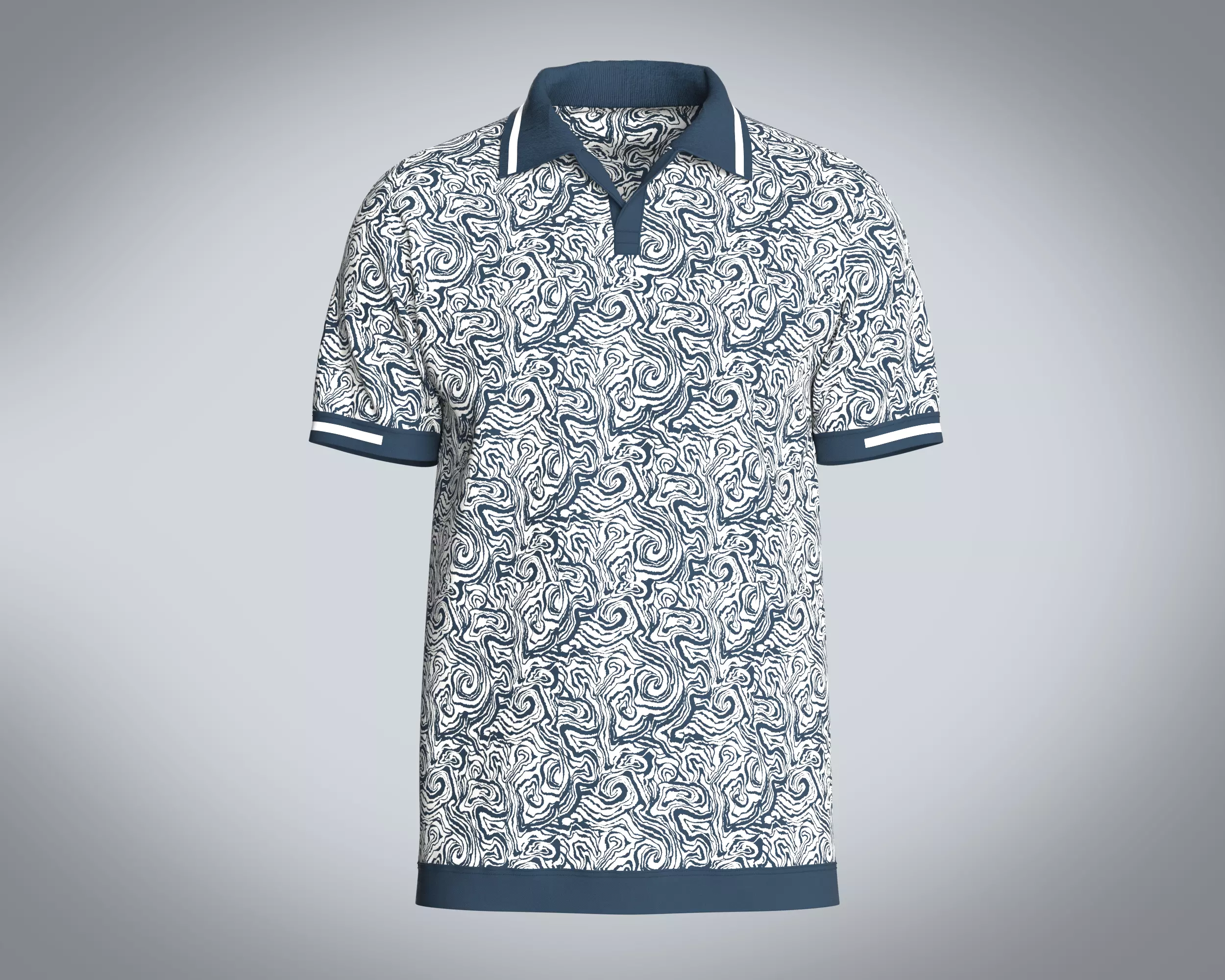 Mens Open Collar Printed Polo 3D model_0