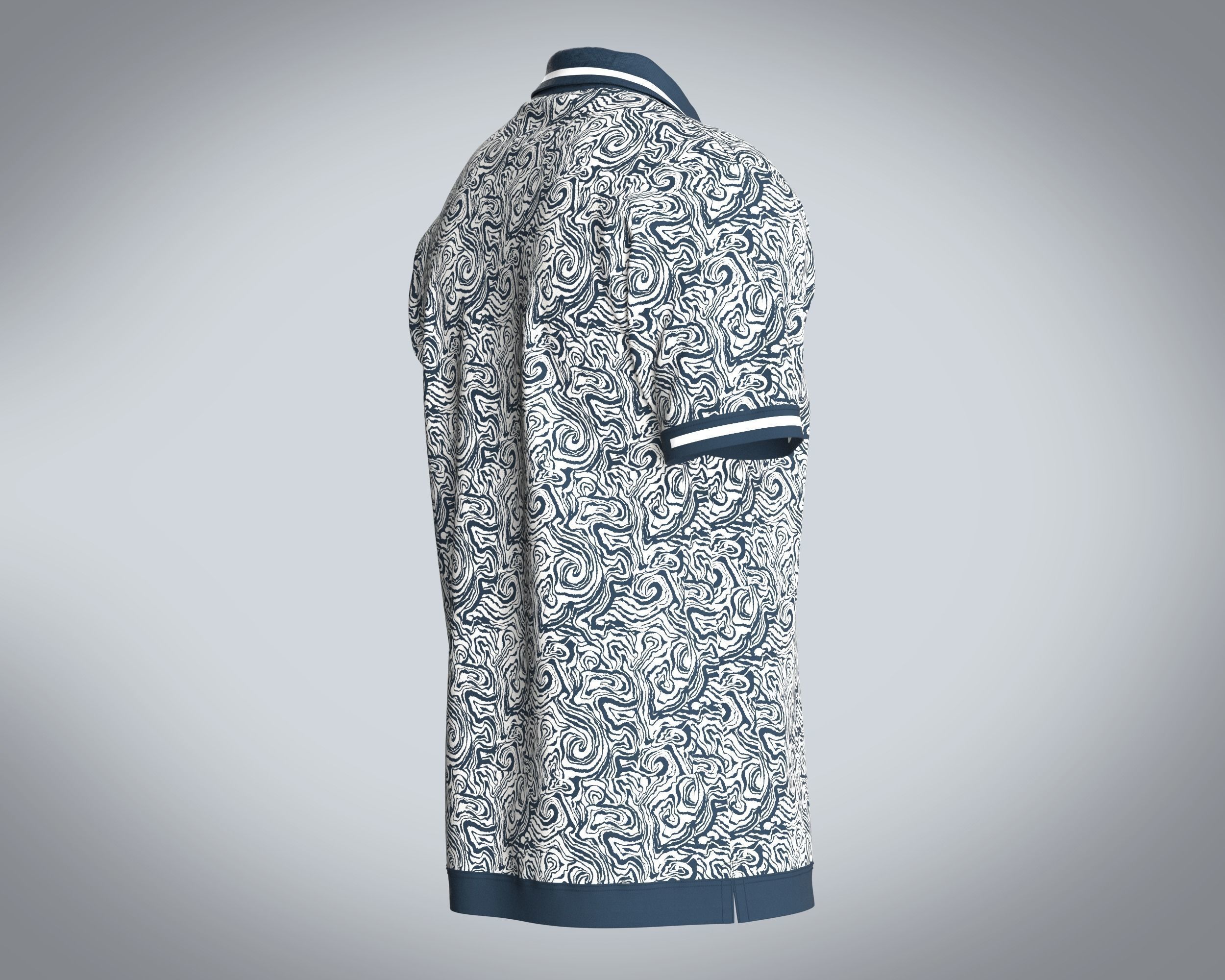 Mens Open Collar Printed Polo 3D model_2