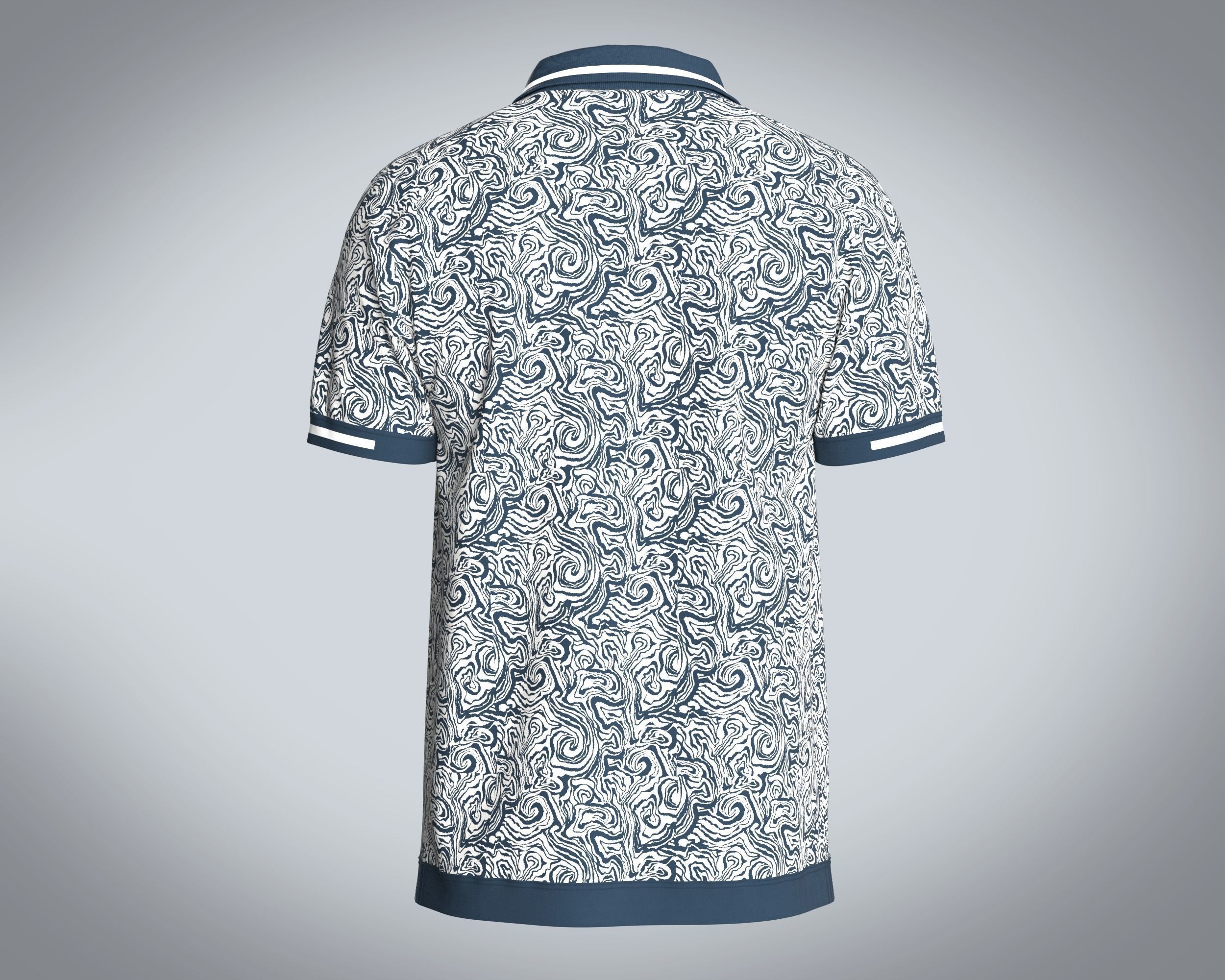 Mens Open Collar Printed Polo 3D model_3