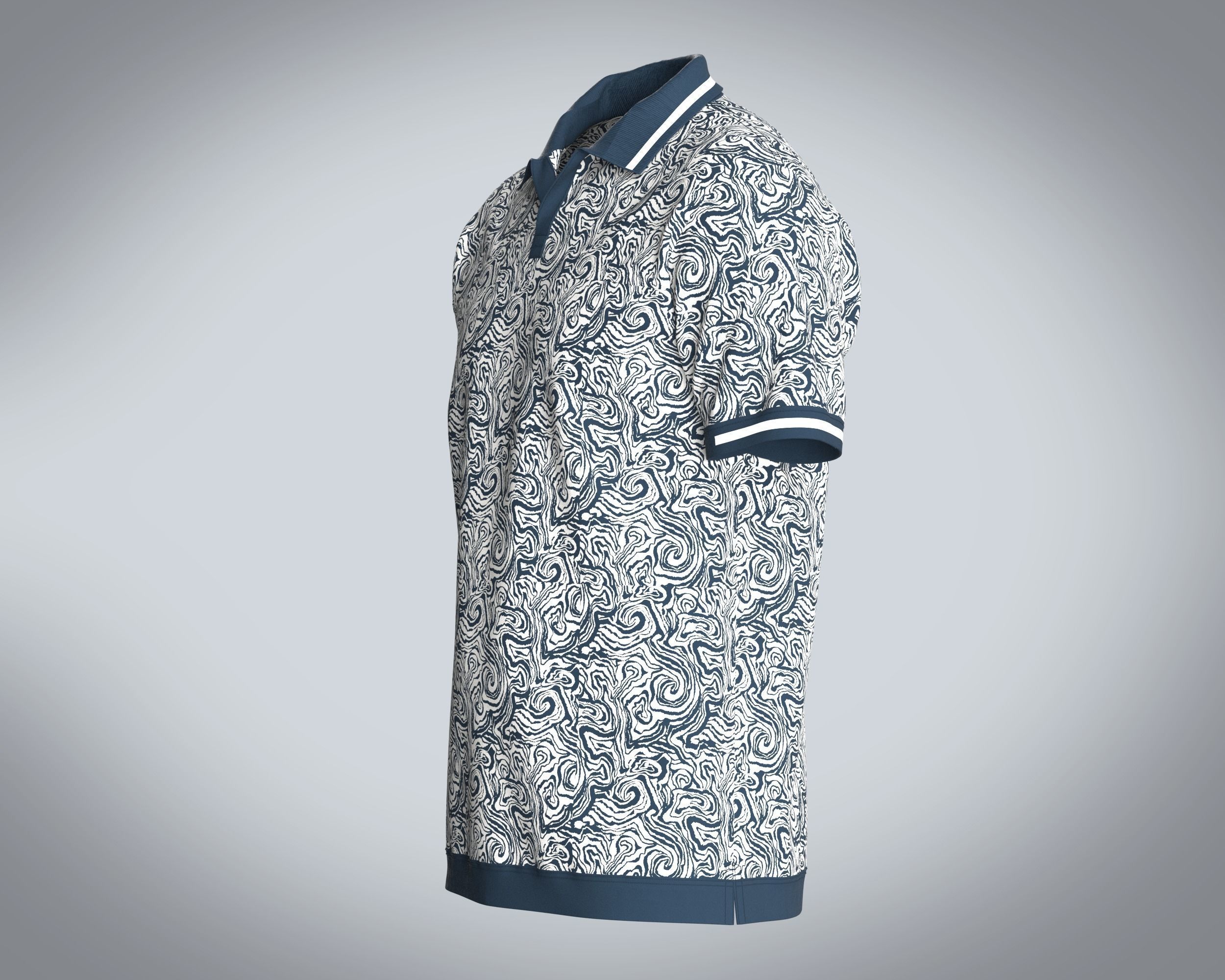 Mens Open Collar Printed Polo 3D model_4