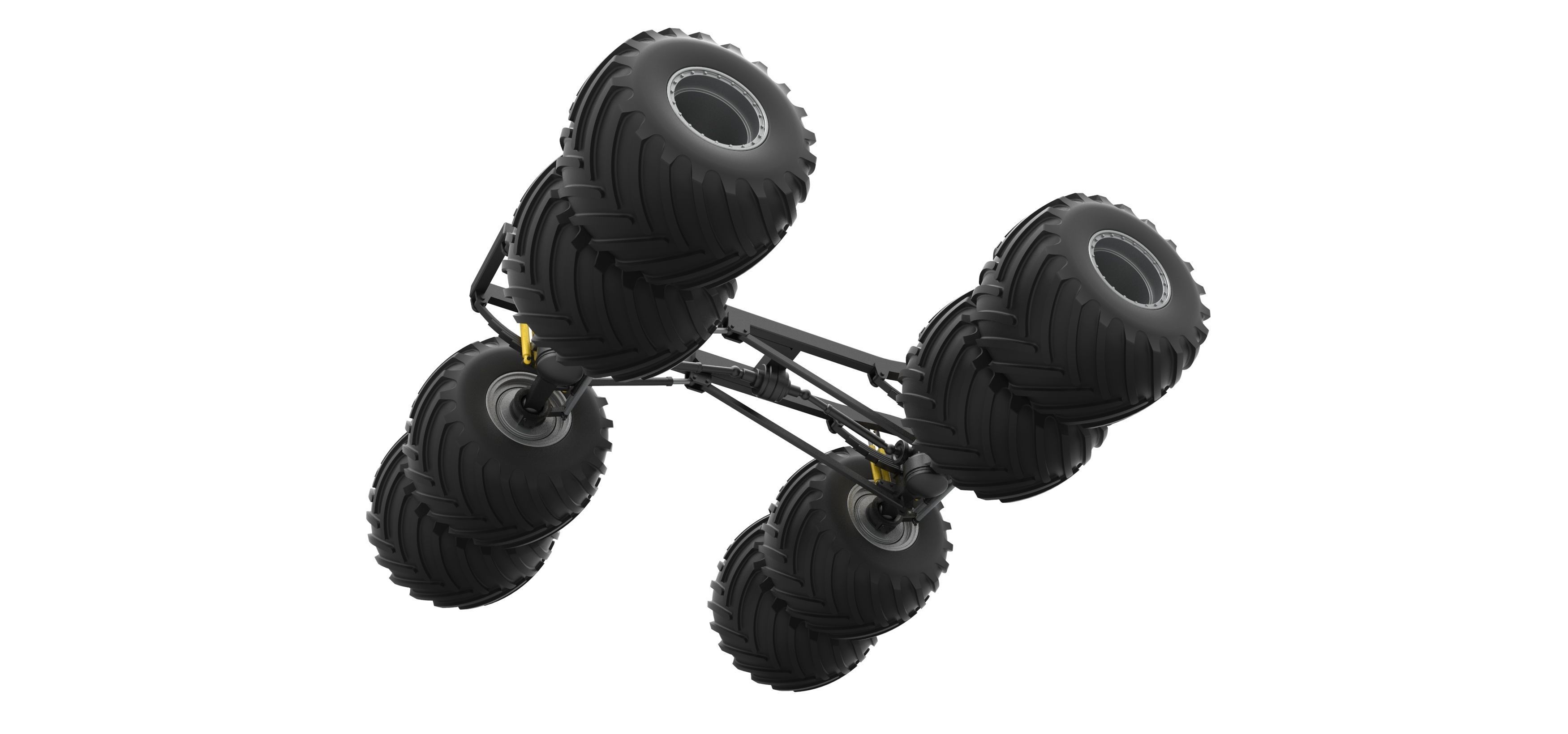 Chassis of vintage monster truck with double wheels 1 to 25 3D print model_2