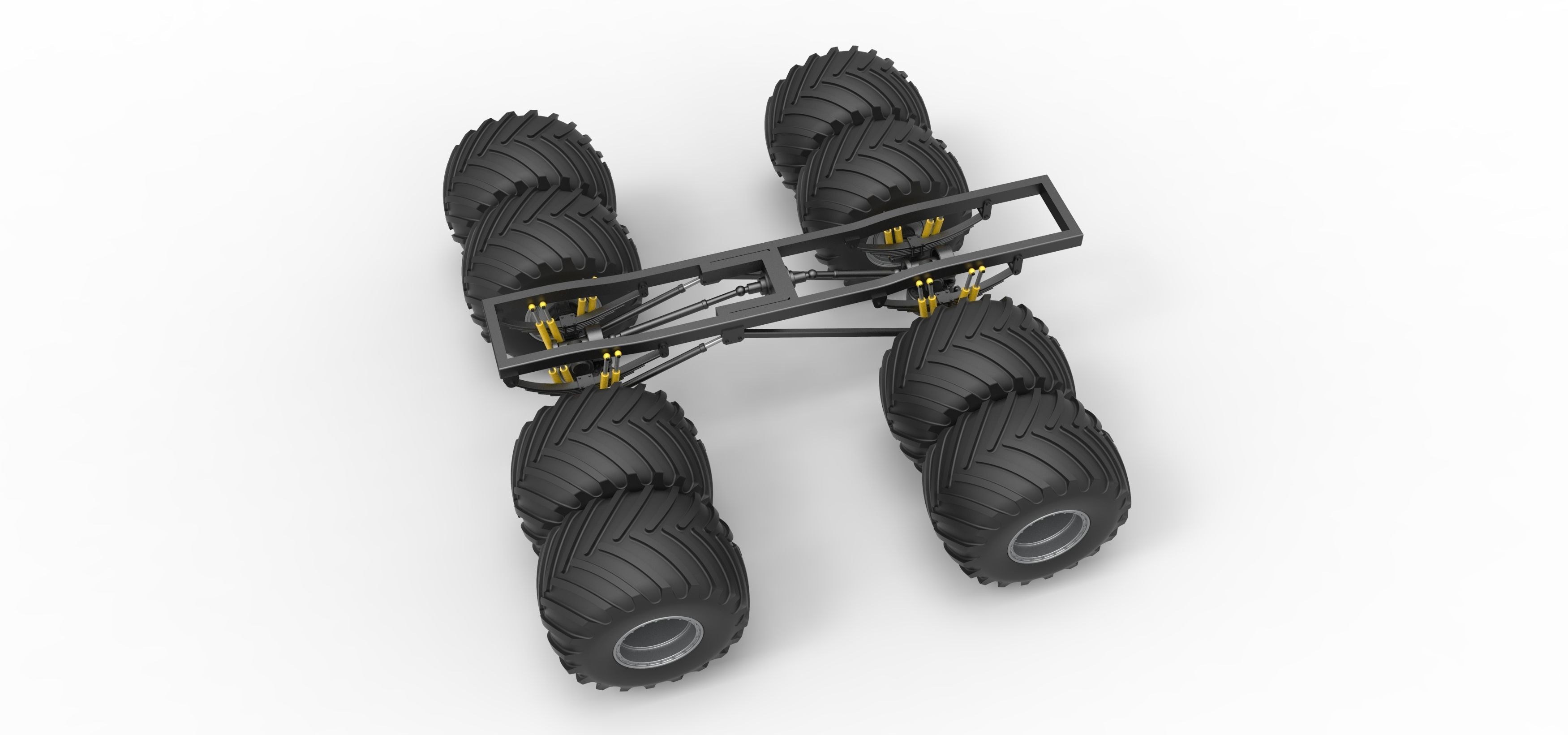 Chassis of vintage monster truck with double wheels 1 to 25 3D print model_3