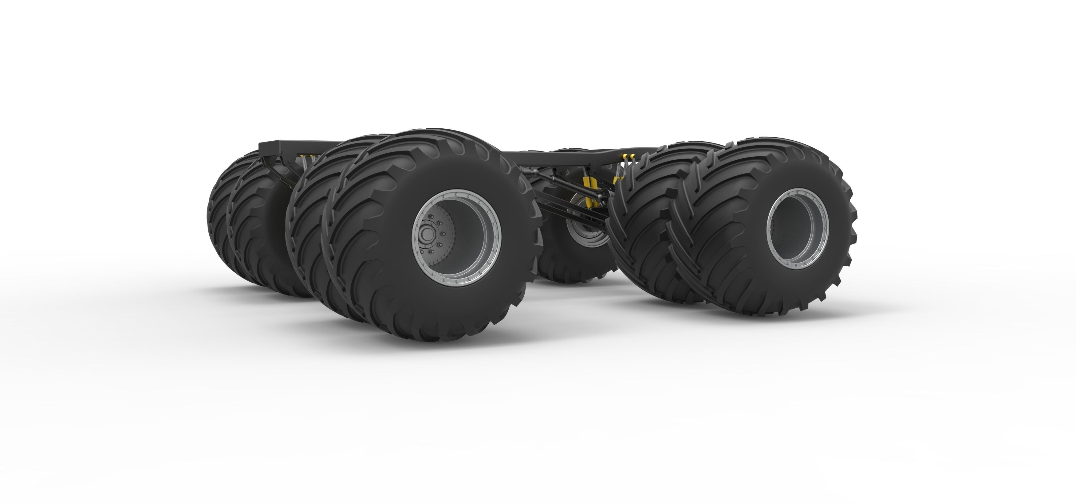 Chassis of vintage monster truck with double wheels 1 to 25 3D print model_1