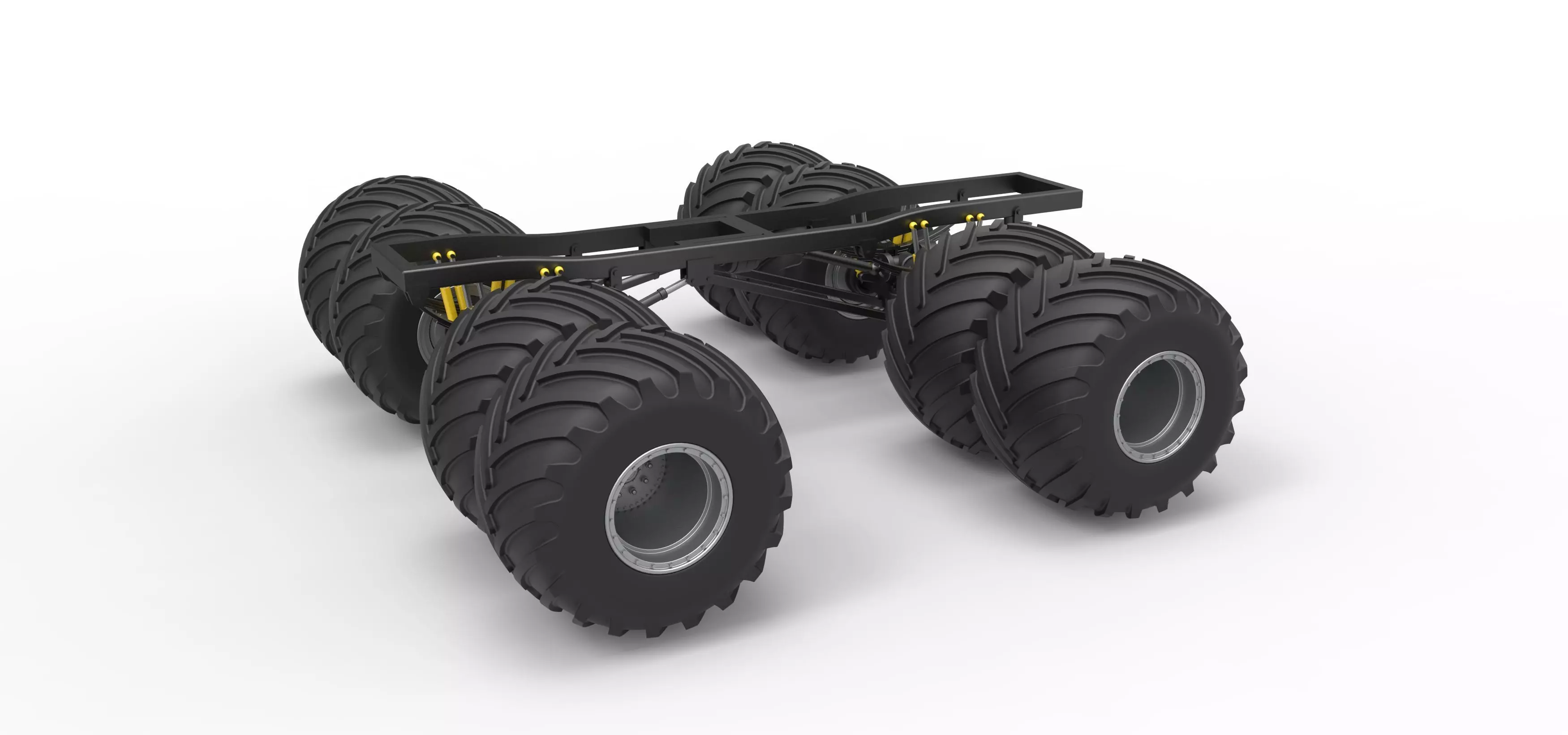 Chassis of vintage monster truck with double wheels 1 to 25 3D print model_0