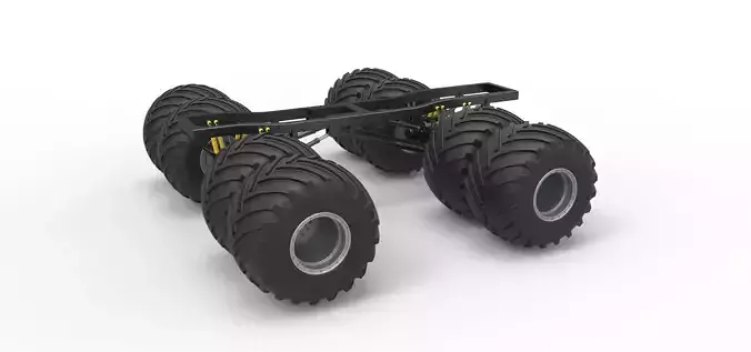Chassis of vintage monster truck with double wheels 1 to 25 3D print model