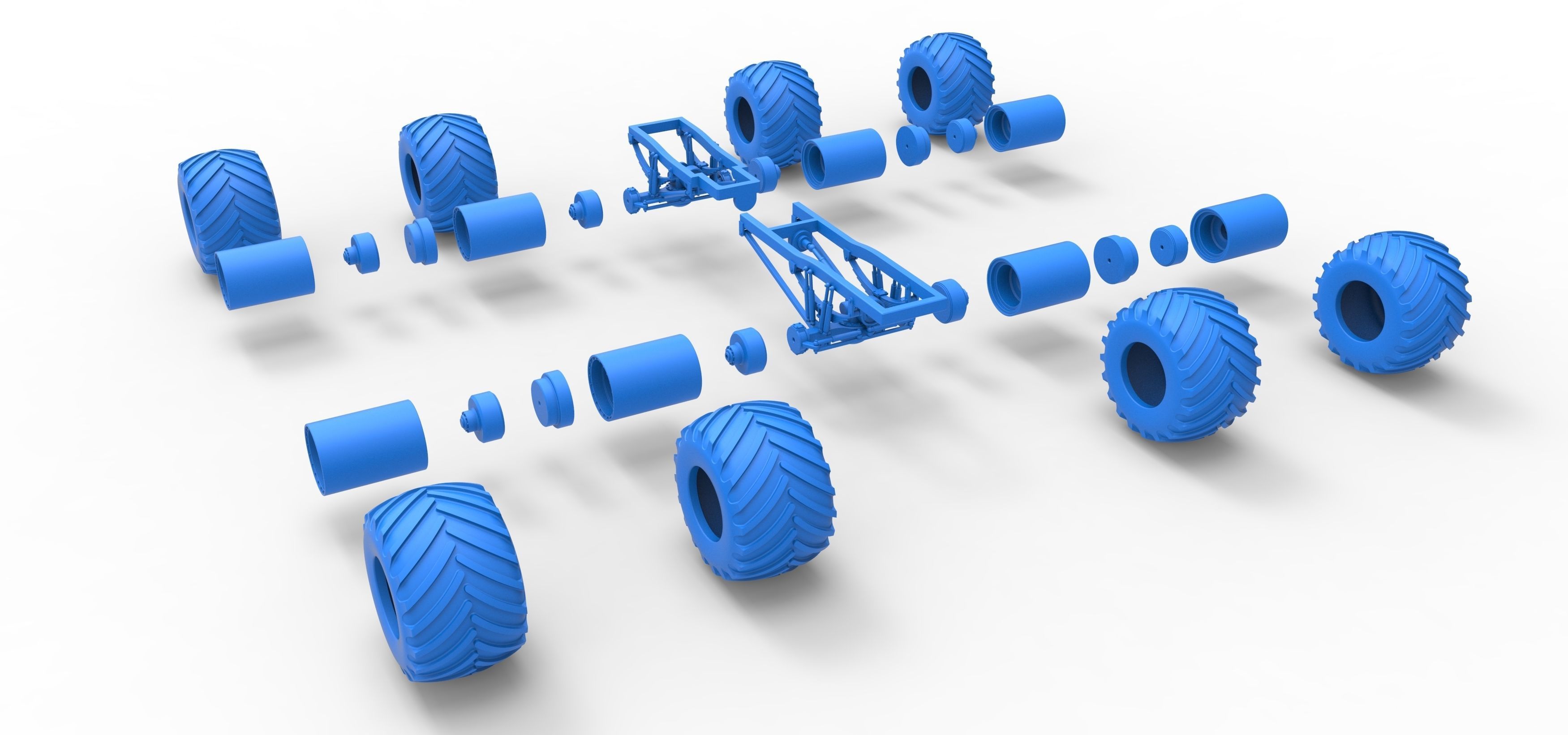 Chassis of vintage monster truck with double wheels 1 to 25 3D print model_33