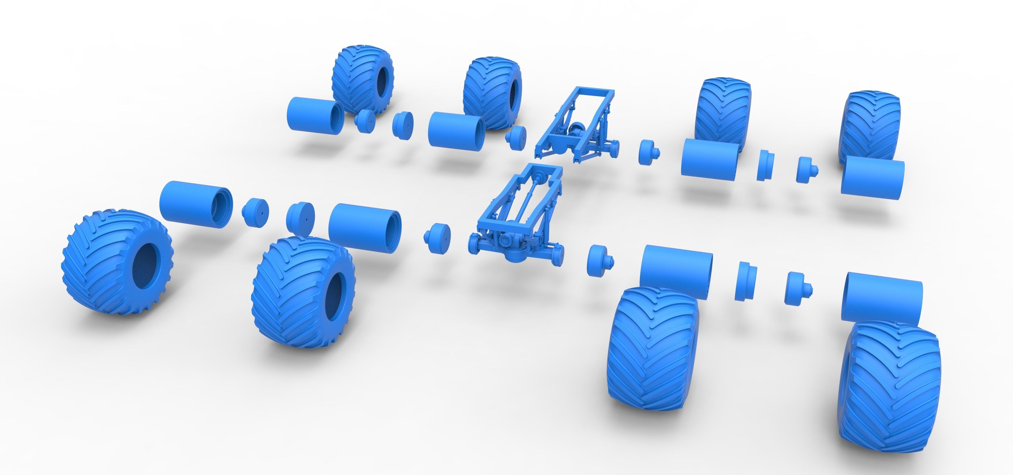 Chassis of vintage monster truck with double wheels 1 to 25 3D print model_31