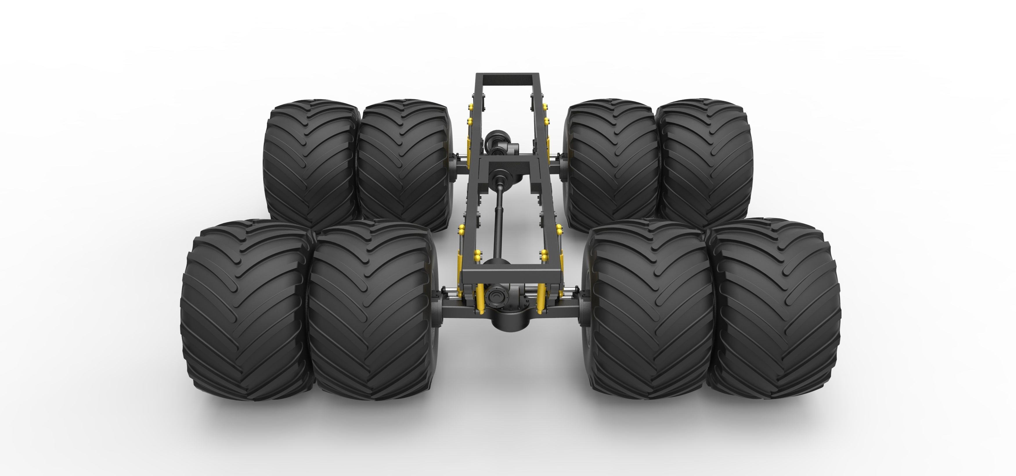 Chassis of vintage monster truck with double wheels 1 to 25 3D print model_7