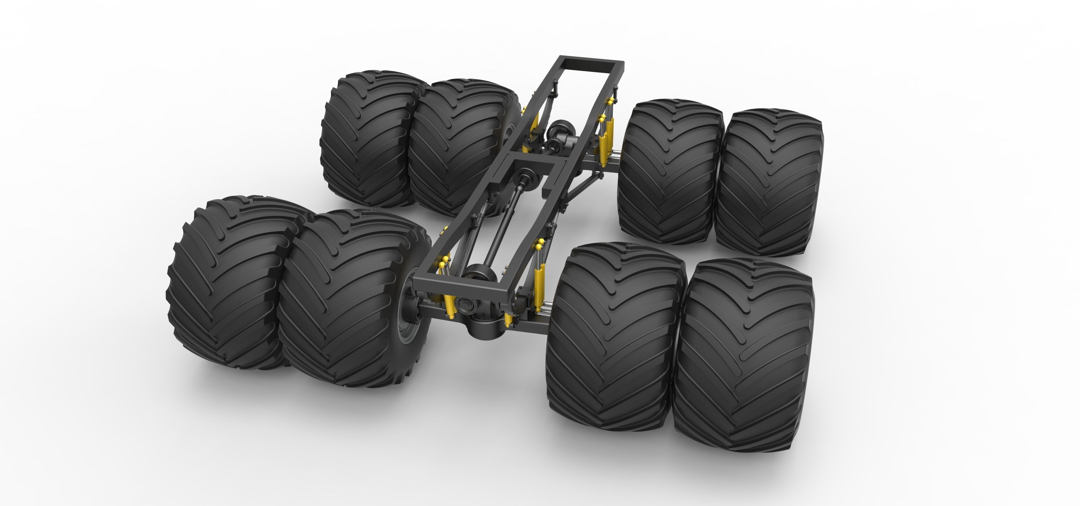 Chassis of vintage monster truck with double wheels 1 to 25 3D print model_4