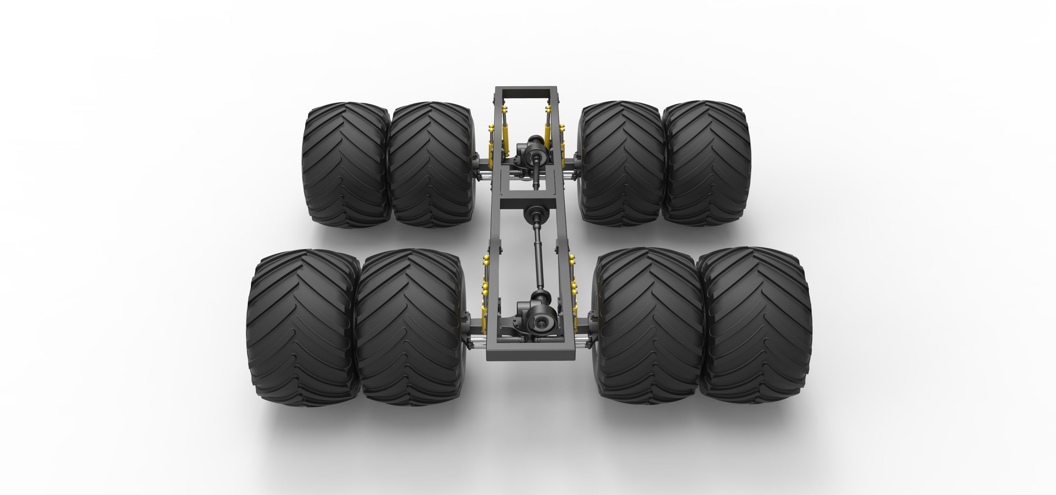 Chassis of vintage monster truck with double wheels 1 to 25 3D print model_14