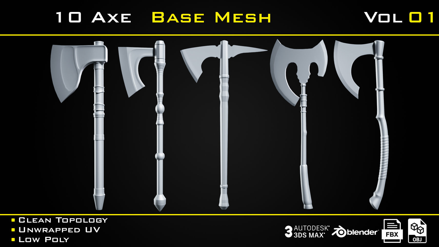 3D model 10 Axe BASE MESH - VOL 01 -Game Ready- VR / AR / low-poly ...