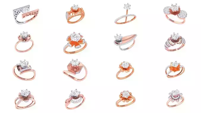 60 Women Solitaire Ring 3dm stl 3mf mtl gltf glb obj 3D Model Collection