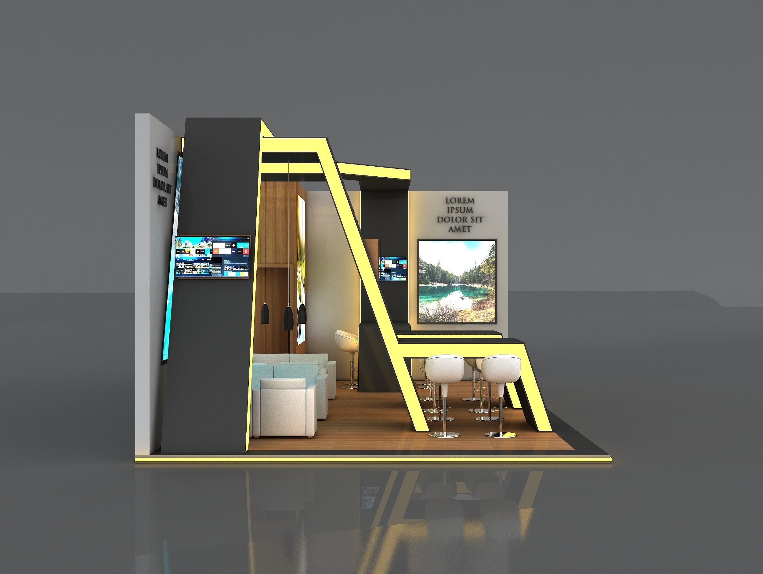 Booth Exhibition Stand Stall 8x5m Height 360 cm 2 Side Open 3D model_3