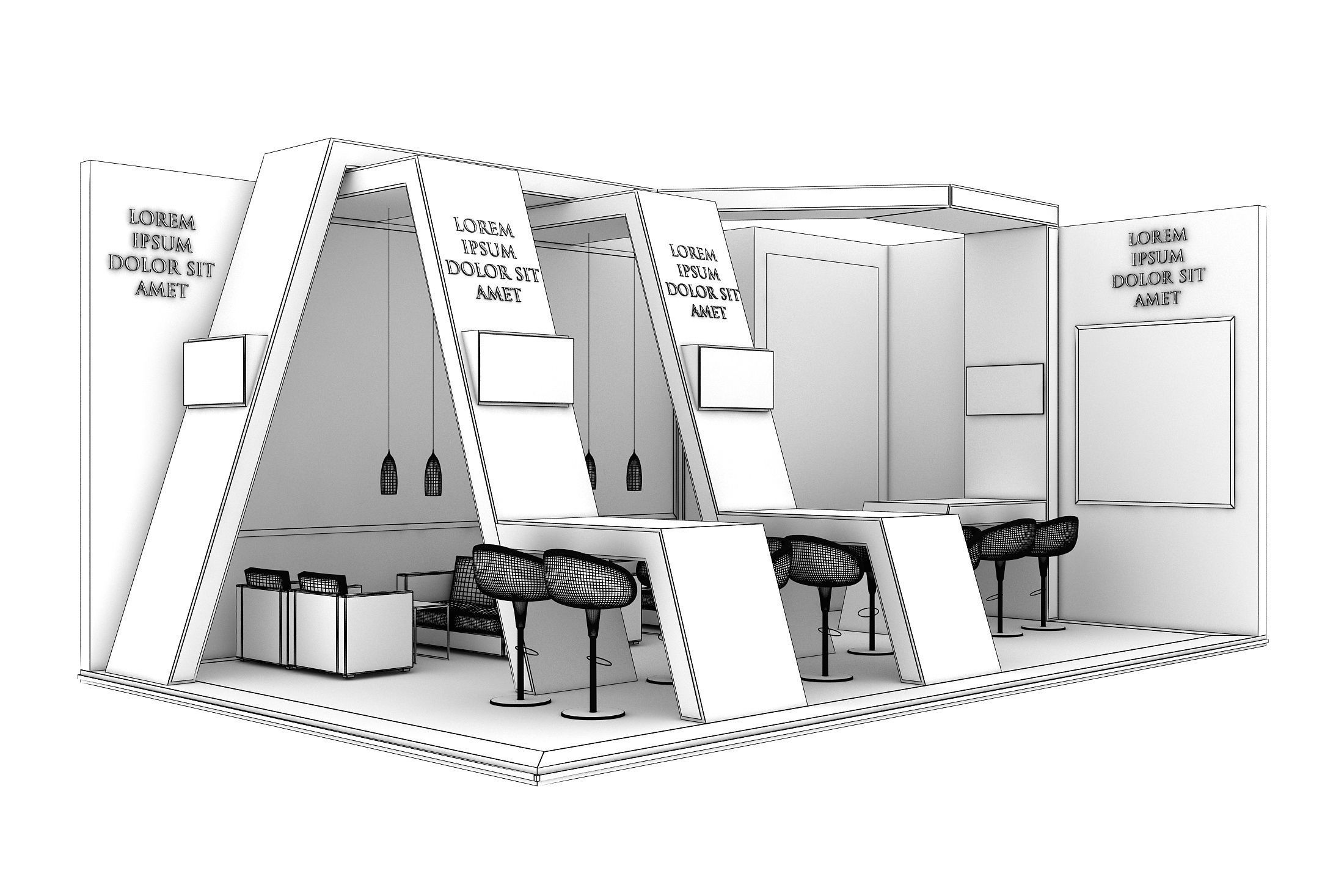 Booth Exhibition Stand Stall 8x5m Height 360 cm 2 Side Open 3D model_5
