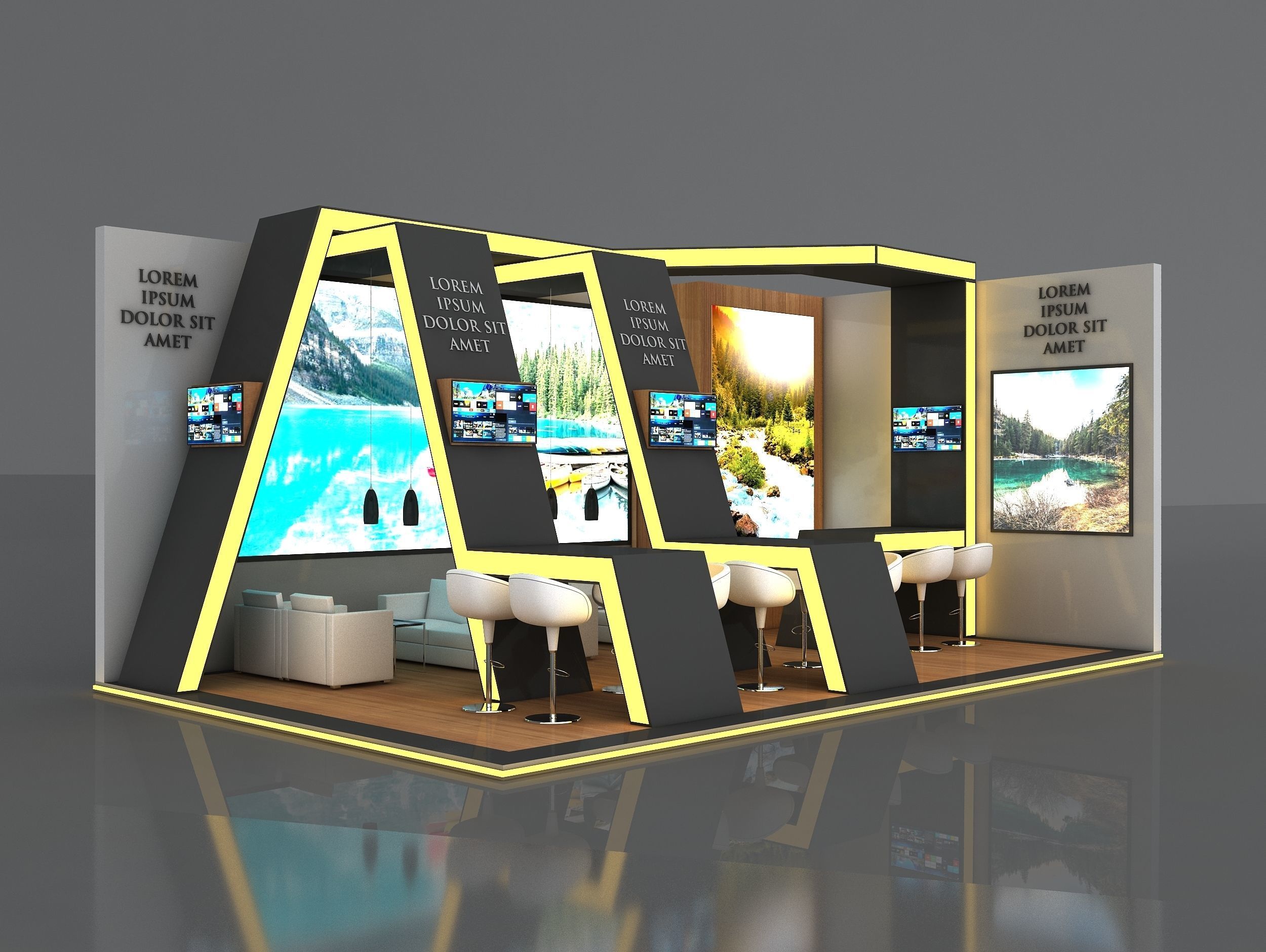 Booth Exhibition Stand Stall 8x5m Height 360 cm 2 Side Open 3D model_1