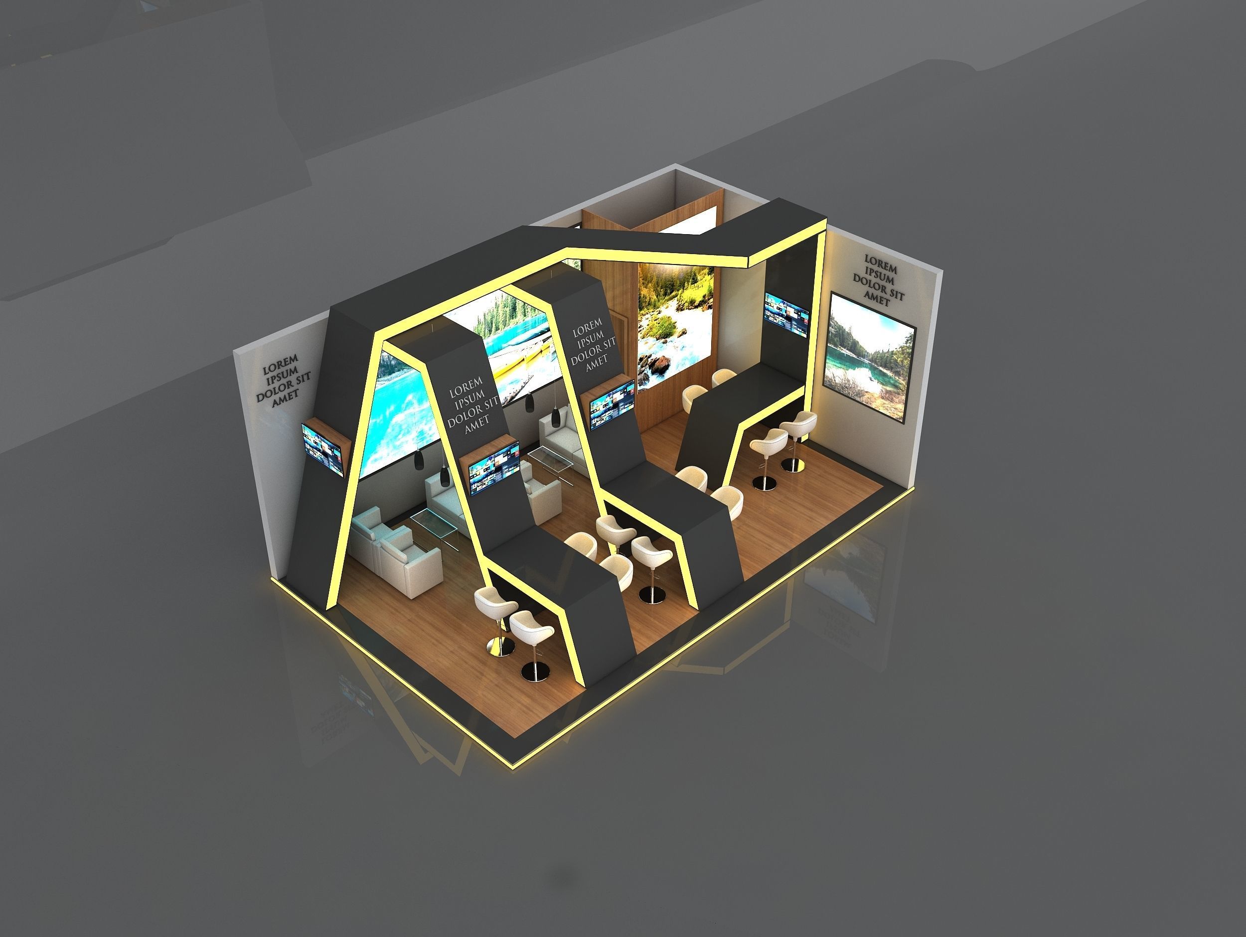 Booth Exhibition Stand Stall 8x5m Height 360 cm 2 Side Open 3D model_2