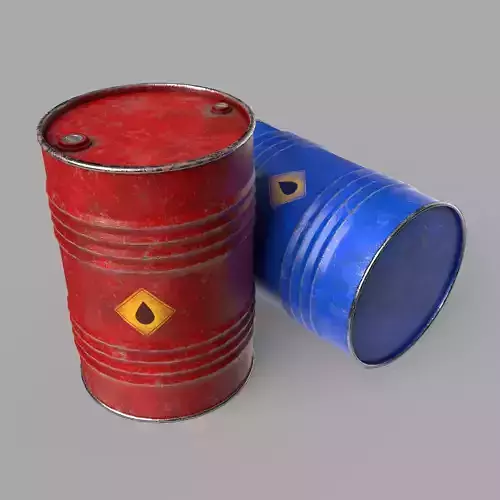 Oil Barrel Drum Metal Rusty Red Blue Low-poly 3D model