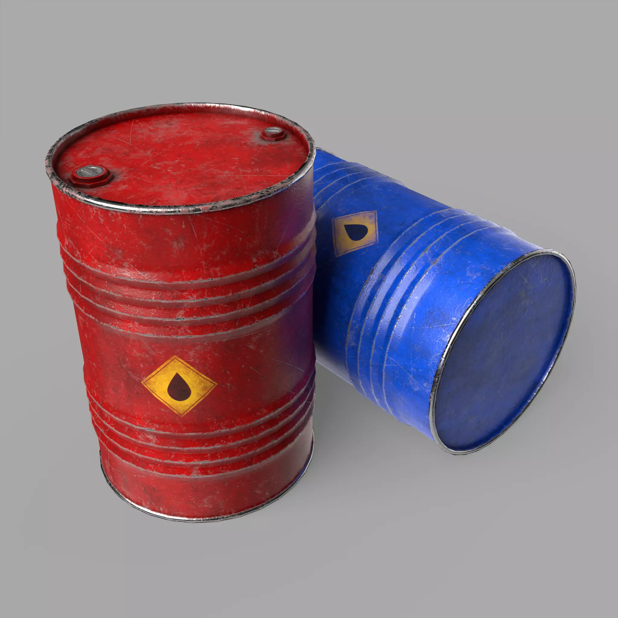 Oil Barrel Drum Metal Rusty Red Blue Low-poly 3D model_0