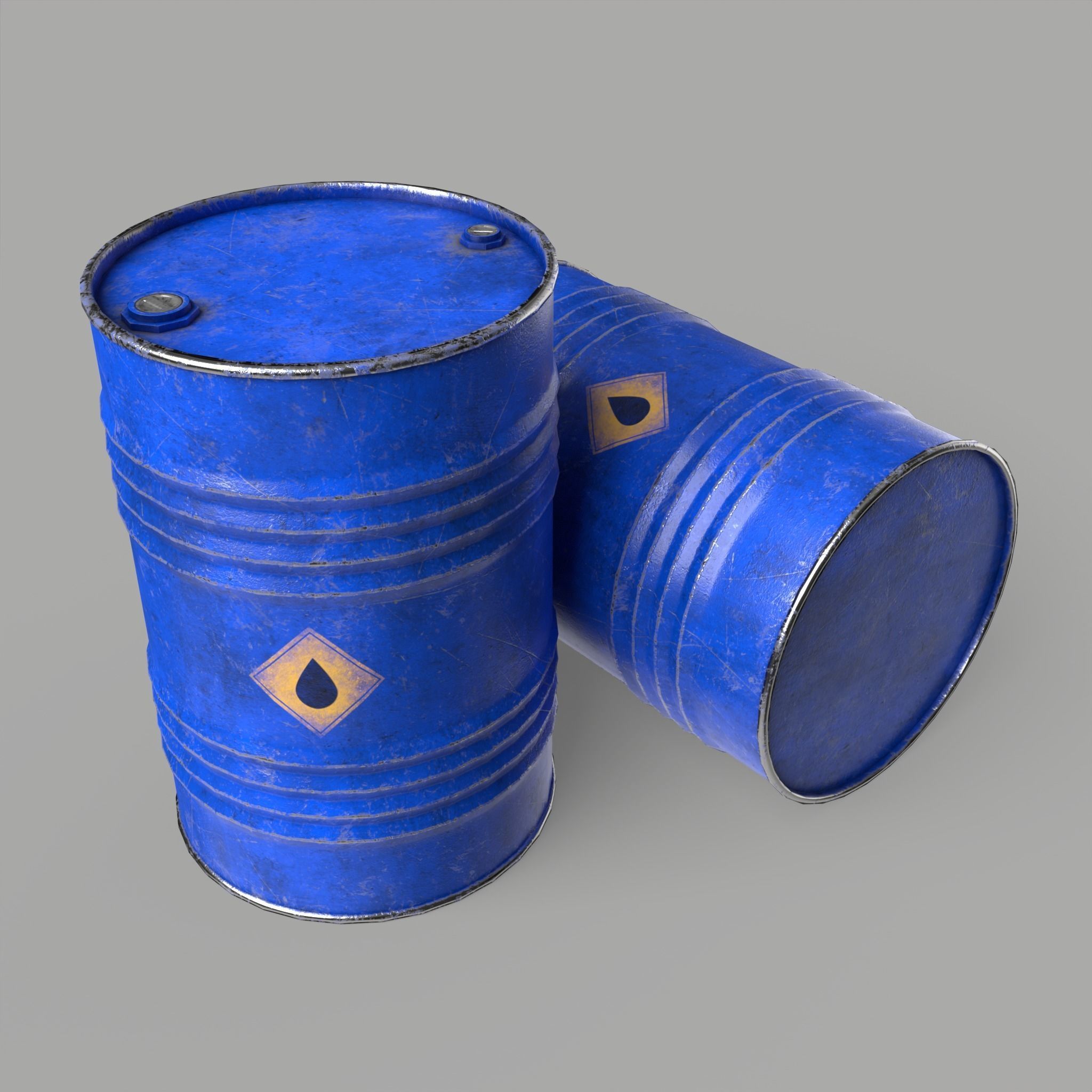 Oil Barrel Drum Metal Rusty Red Blue Low-poly 3D model_3