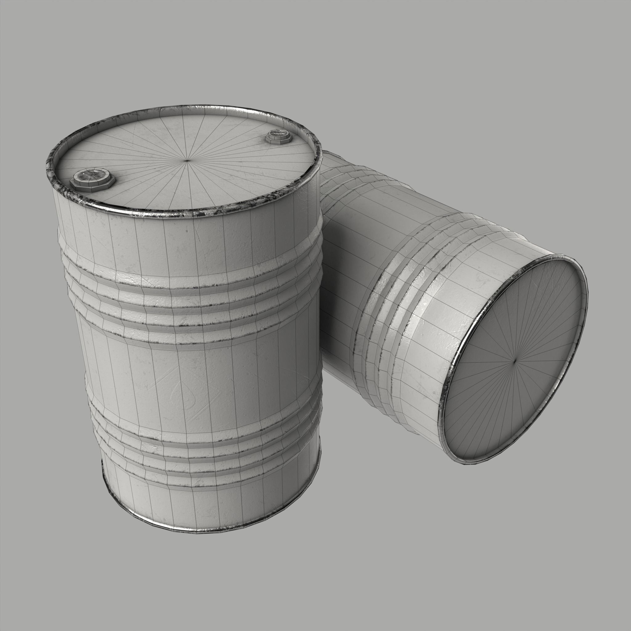 Oil Barrel Drum Metal Rusty Red Blue Low-poly 3D model_5