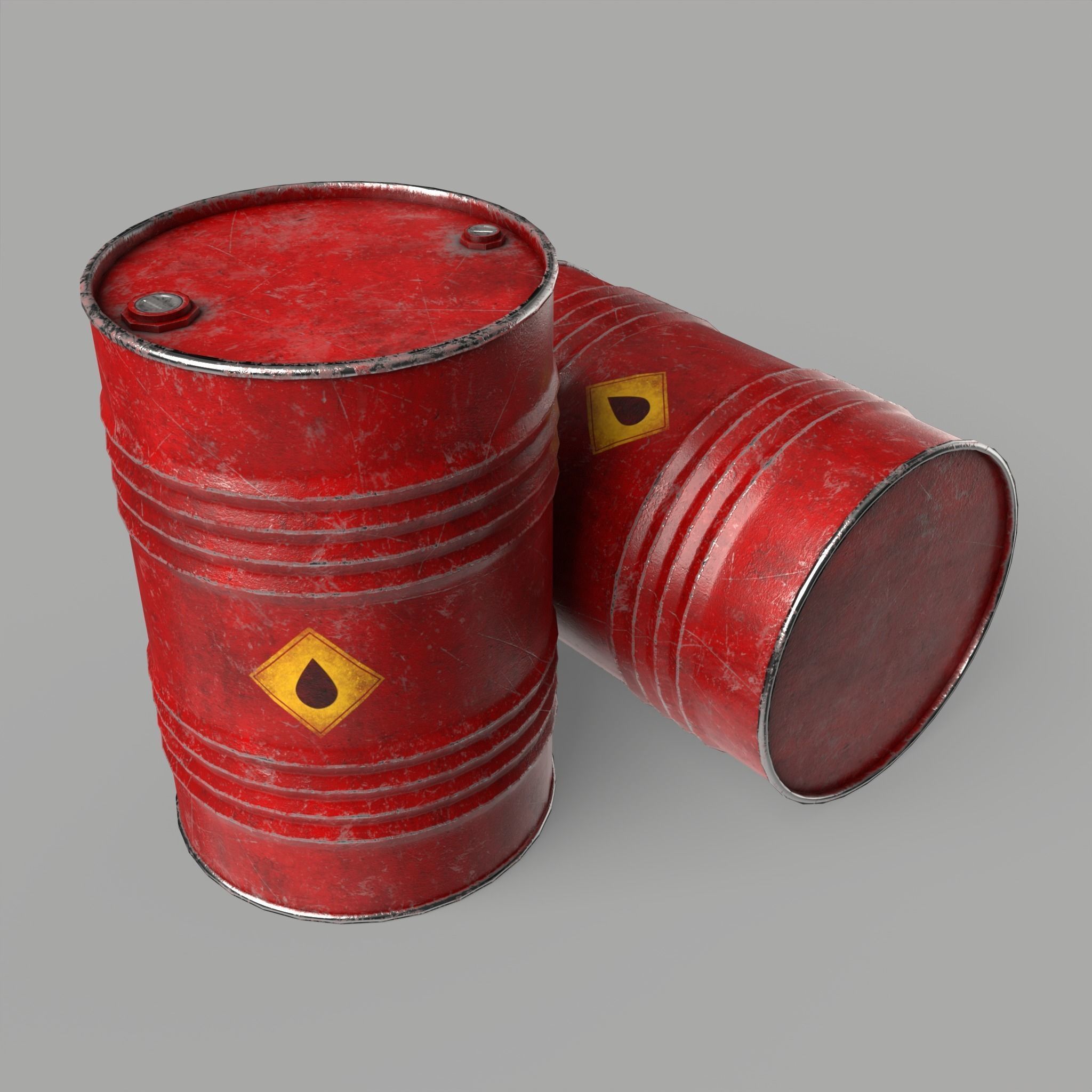 Oil Barrel Drum Metal Rusty Red Blue Low-poly 3D model_2