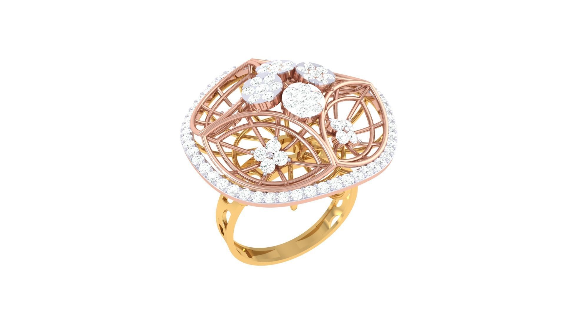 High Jewelry Flower Mesh Diamond Cocktail Ring 3dm stl obj 3D print model_1