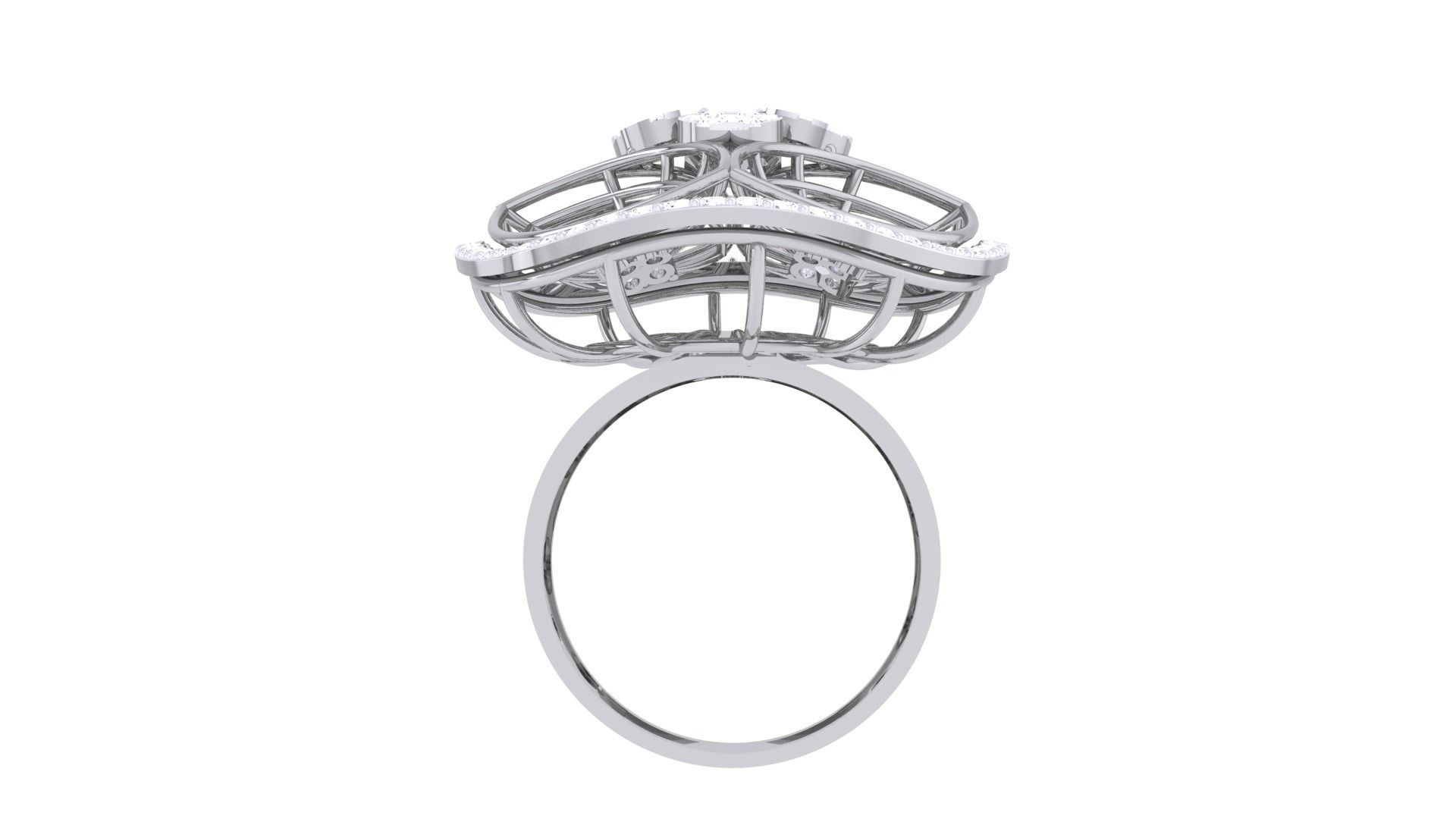 High Jewelry Flower Mesh Diamond Cocktail Ring 3dm stl obj 3D print model_10
