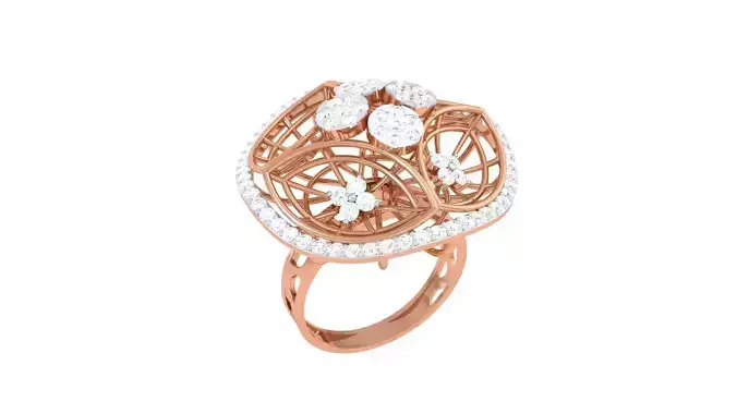 High Jewelry Flower Mesh Diamond Cocktail Ring 3dm stl obj
