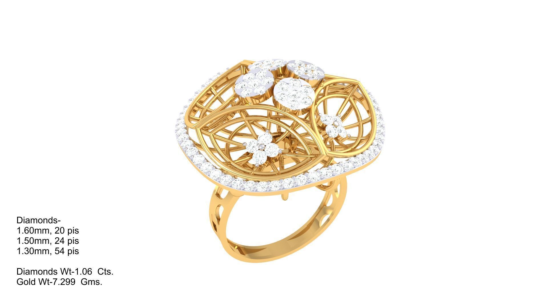 High Jewelry Flower Mesh Diamond Cocktail Ring 3dm stl obj 3D print model_3