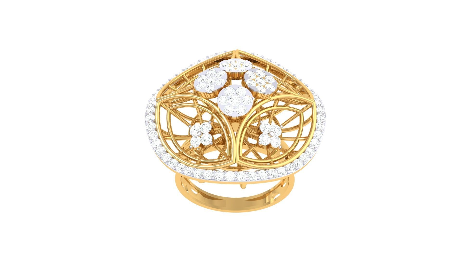 High Jewelry Flower Mesh Diamond Cocktail Ring 3dm stl obj 3D print model_7
