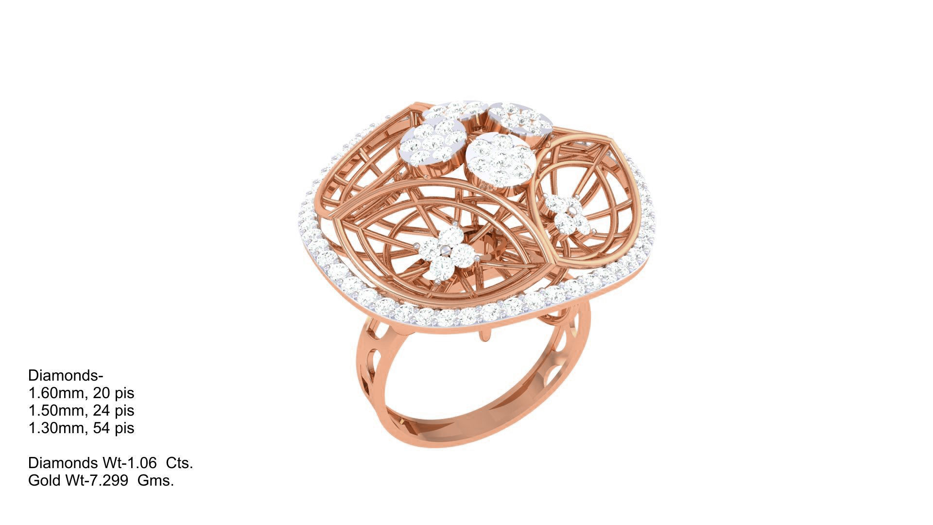 High Jewelry Flower Mesh Diamond Cocktail Ring 3dm stl obj 3D print model_2