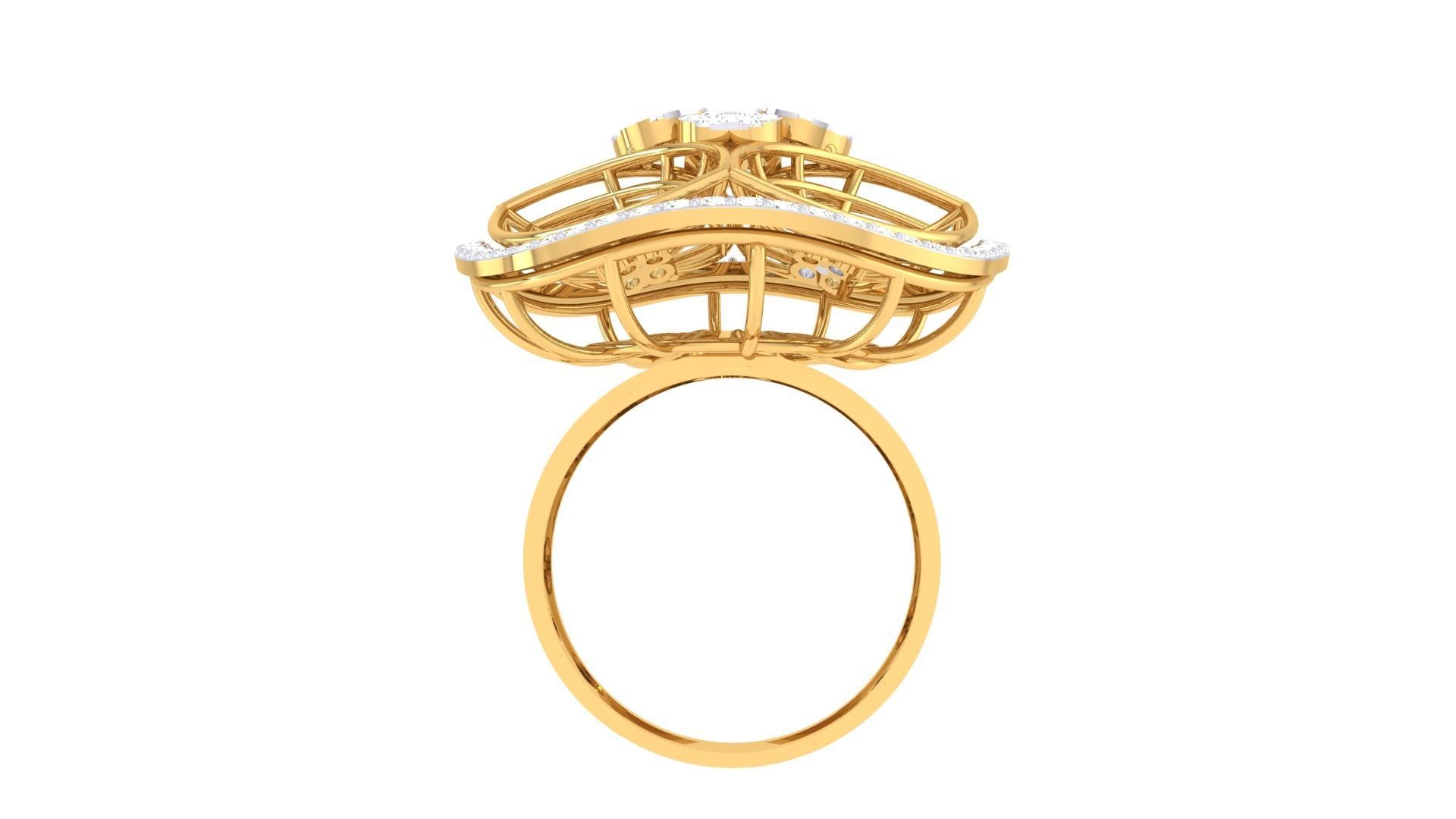 High Jewelry Flower Mesh Diamond Cocktail Ring 3dm stl obj 3D print model_11