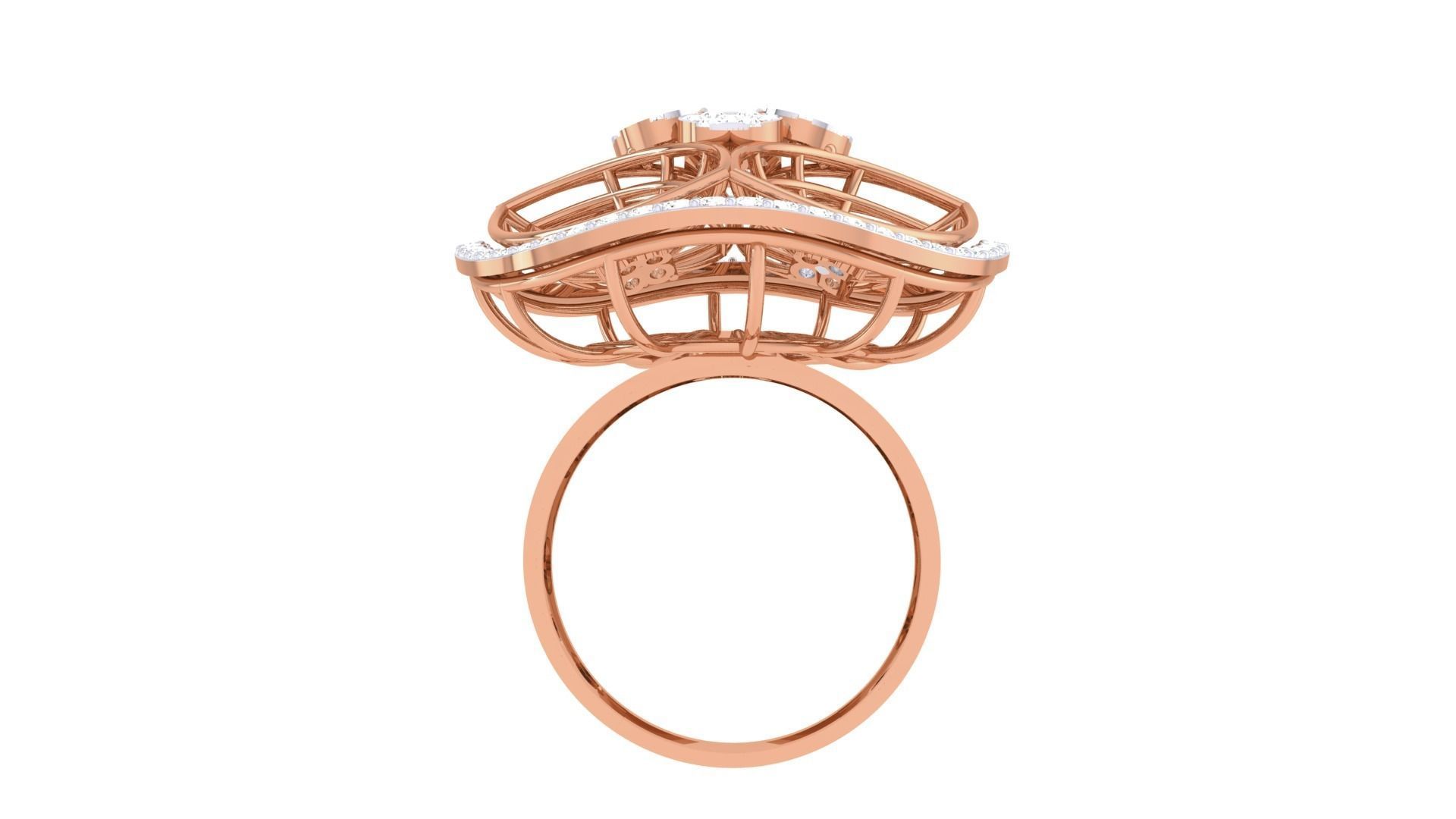 High Jewelry Flower Mesh Diamond Cocktail Ring 3dm stl obj 3D print model_12