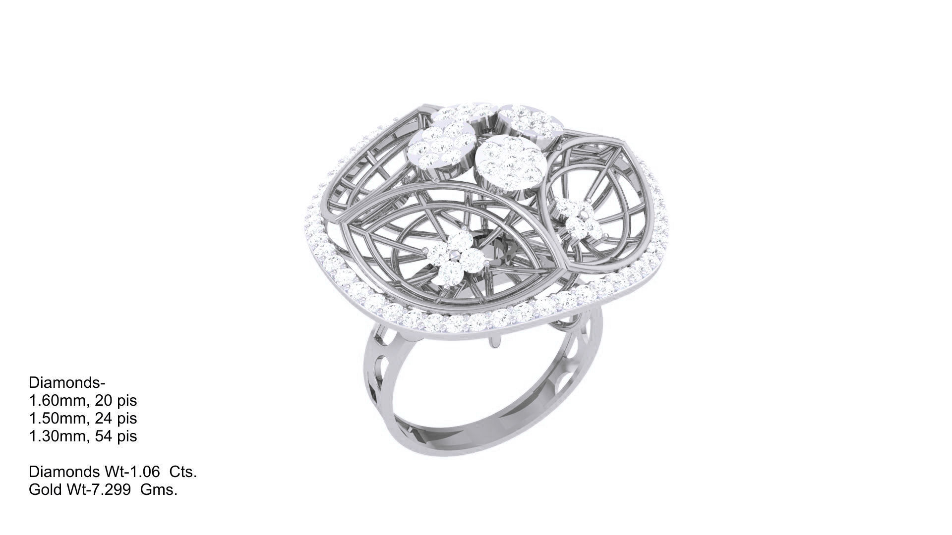 High Jewelry Flower Mesh Diamond Cocktail Ring 3dm stl obj 3D print model_4