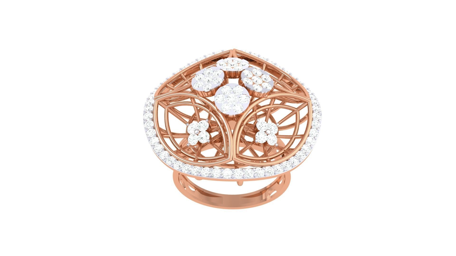 High Jewelry Flower Mesh Diamond Cocktail Ring 3dm stl obj 3D print model_9