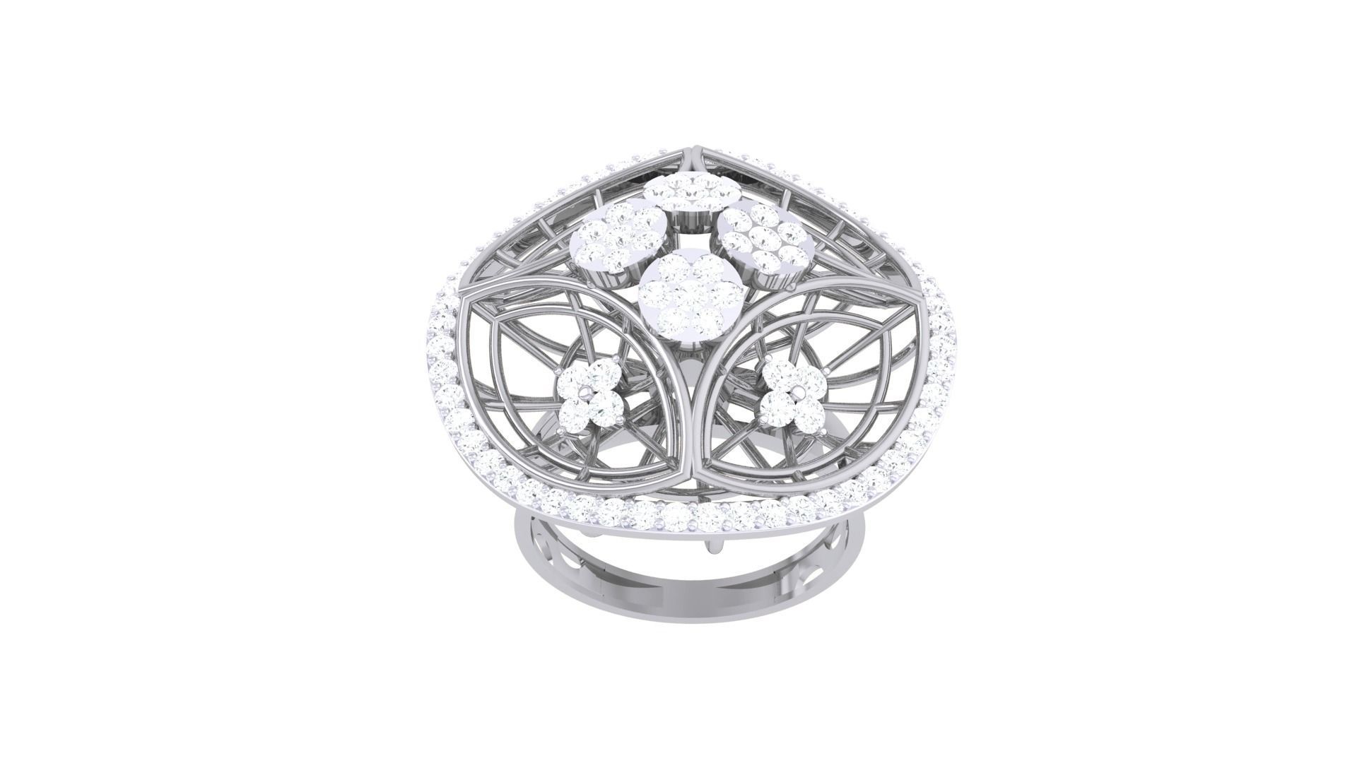 High Jewelry Flower Mesh Diamond Cocktail Ring 3dm stl obj 3D print model_8