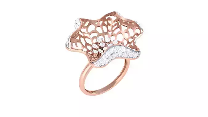 High Jewelry Flower Mesh Diamond Cocktail Ring 3dm stl obj