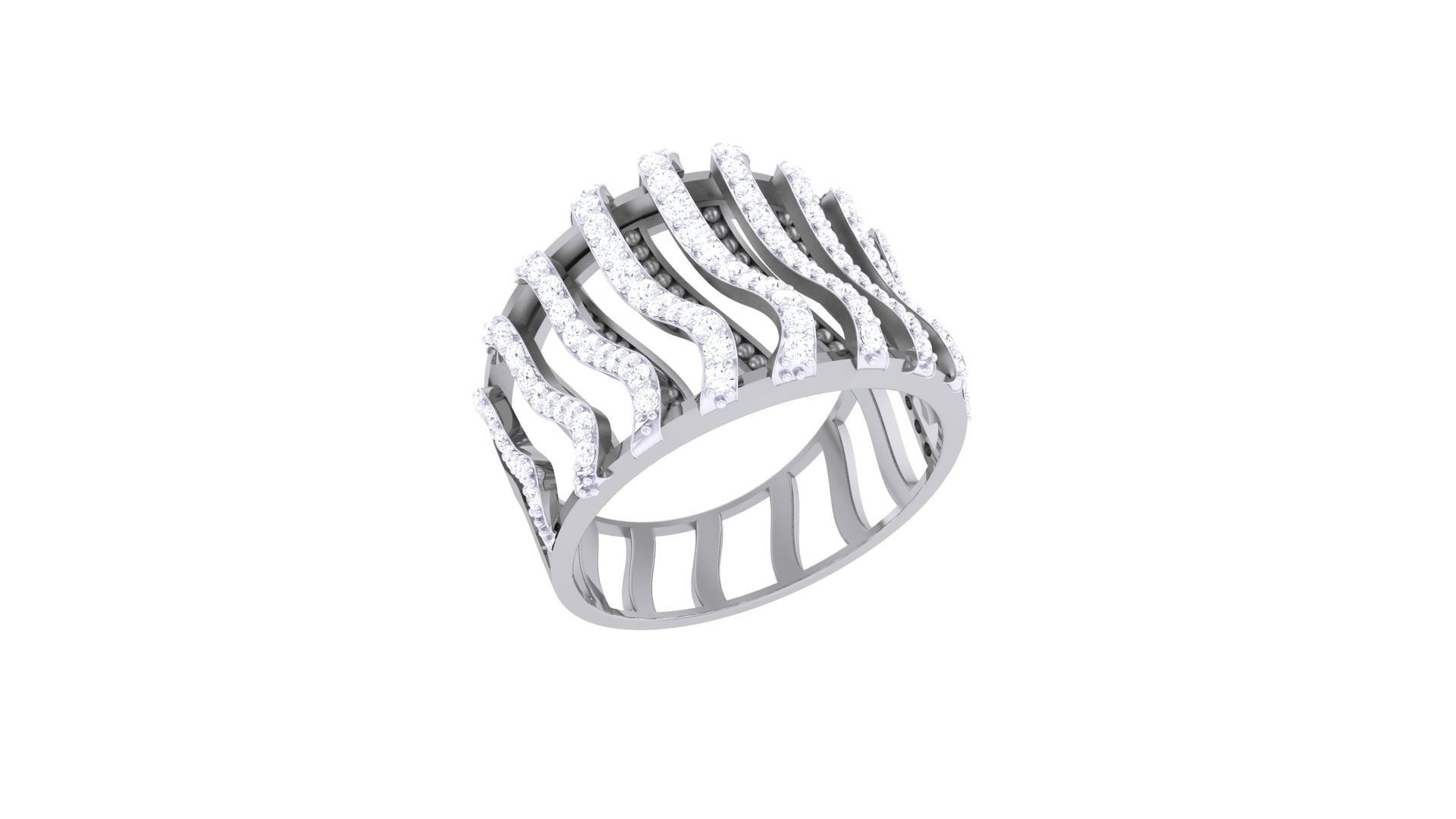 High Jewelry Wire Diamond Cocktail Ring 3dm stl obj 3D print model_4