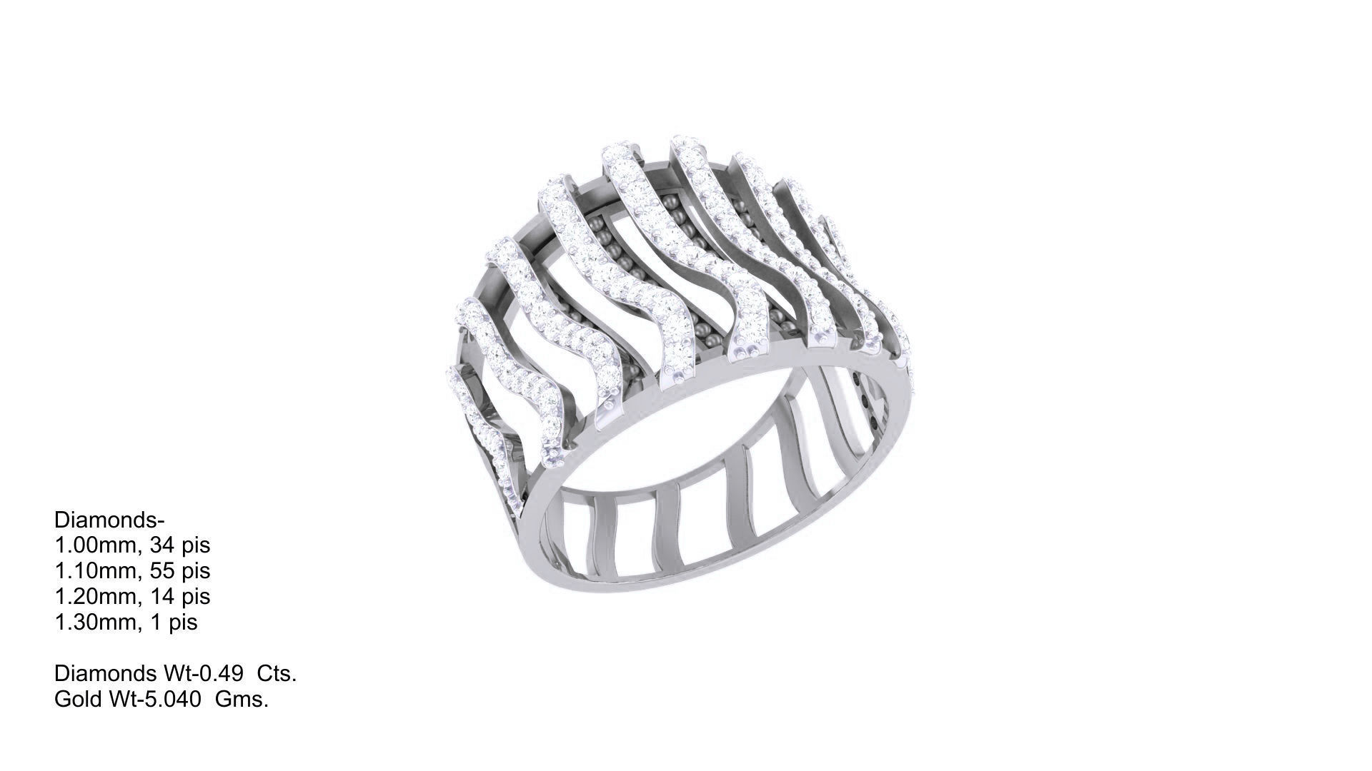 High Jewelry Wire Diamond Cocktail Ring 3dm stl obj 3D print model_1